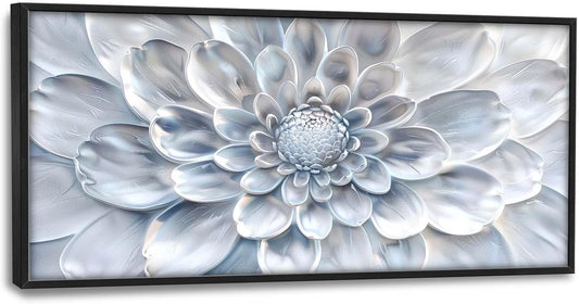 Abstract Flower Large Wall Art White Silver Floral Pictures Wall Decor Neutral Canvas Print Painting Artwork for Bathroom Living Room Bedroom 60L" x 30W"