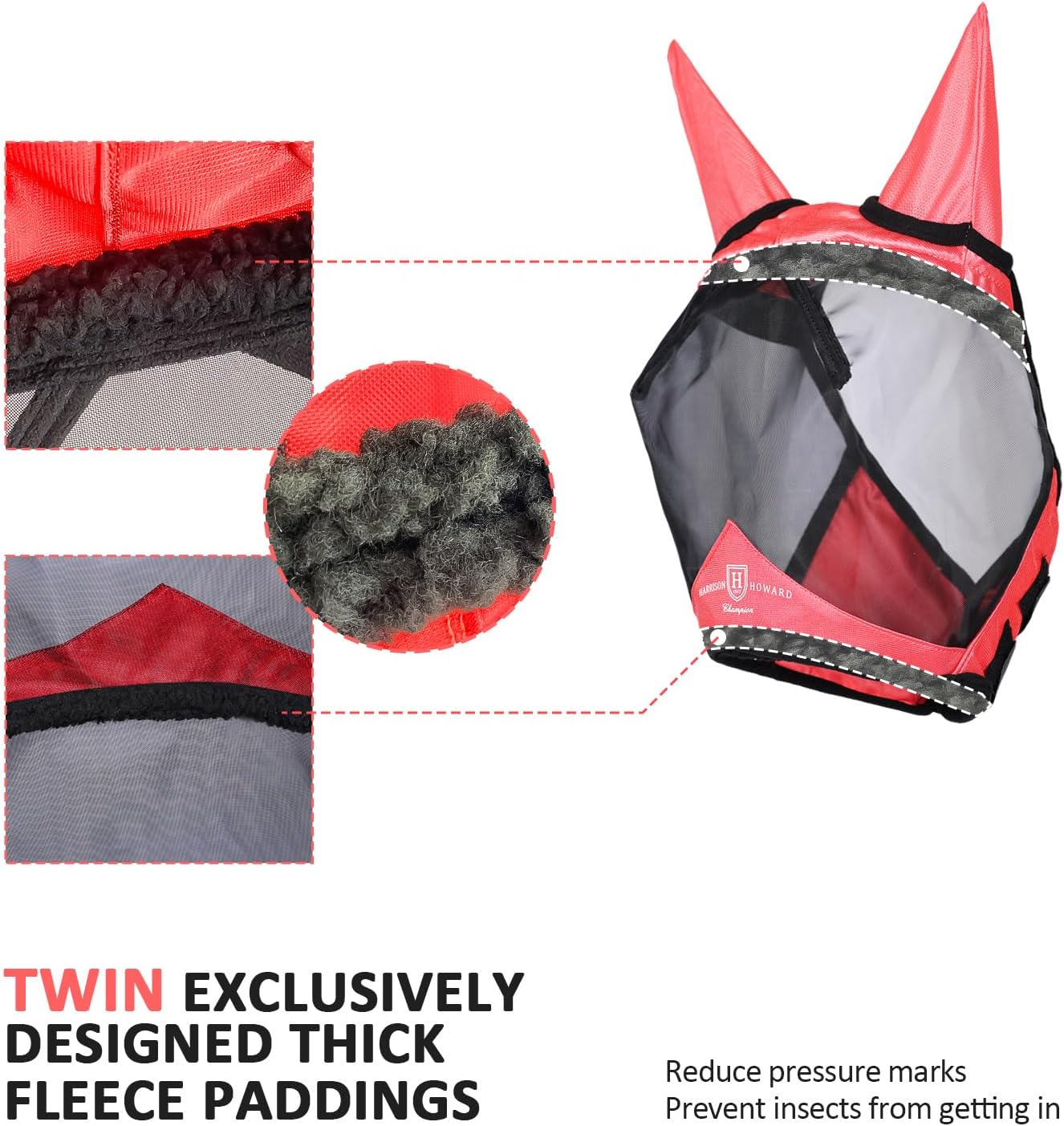 Harrison Howard Pro Luminous Horse Half Face Fly Mask Large Eye Space with Ears UV Protection for Horse Coral Orange L