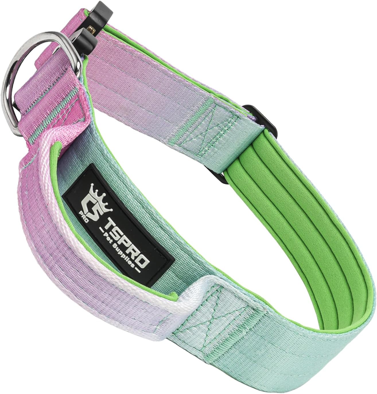 TSPRO Premium Dog Collars Tactical Dog Collar with Handle and Heavy Duty Quick-Release Metal Buckle Durable Thick and Adjustable for Medium to Large Dogs (Cyan Gradient L)