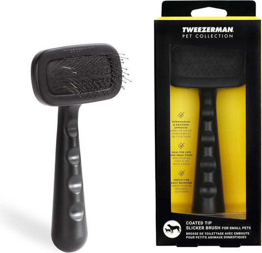Tweezerman Dog and Cat Slicker Brush for Small Pets, Grooming Brush with Coated Bristles to Prevent Scratching and Ergonomic Handle