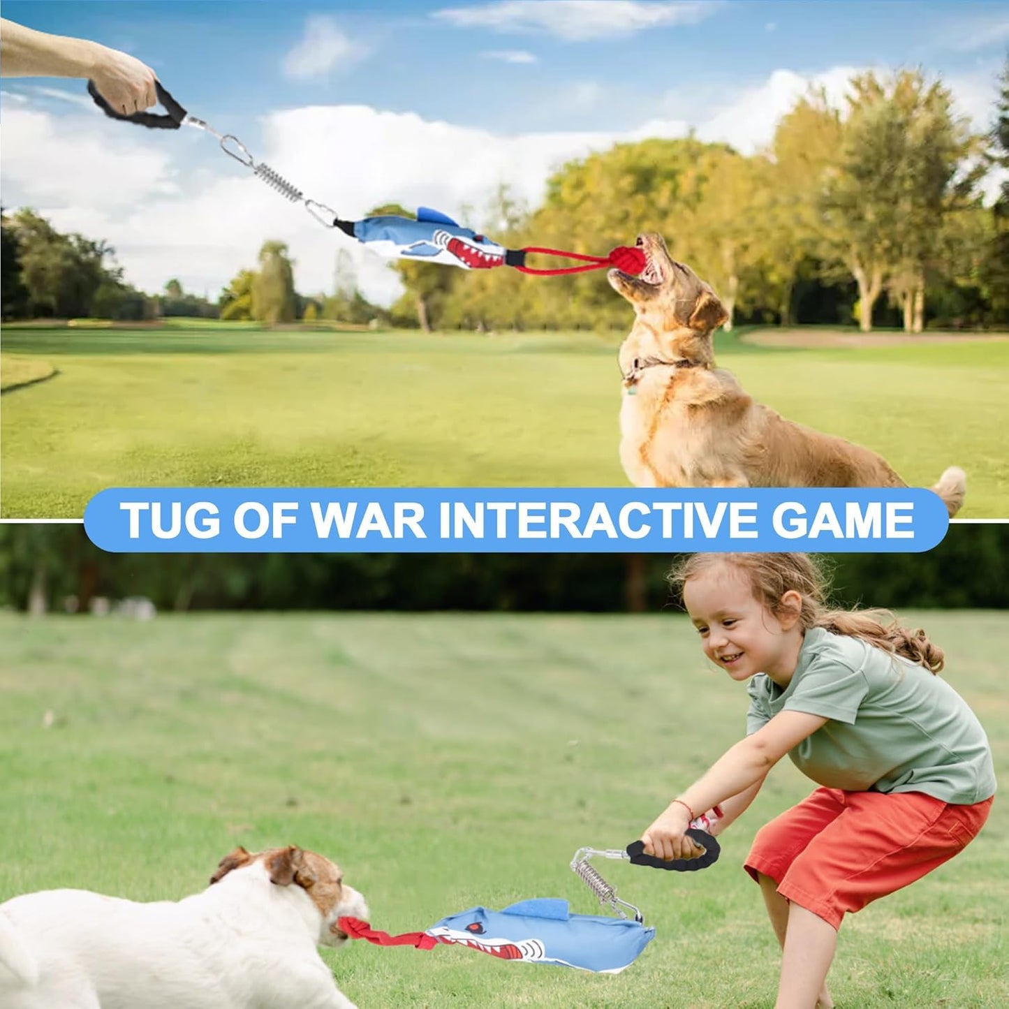 Dog tug of war Toy with Handle,Interactive Dog Toys with Squeak for Aggressive chewers, Durable Bungee Cord Toy with chew Ball