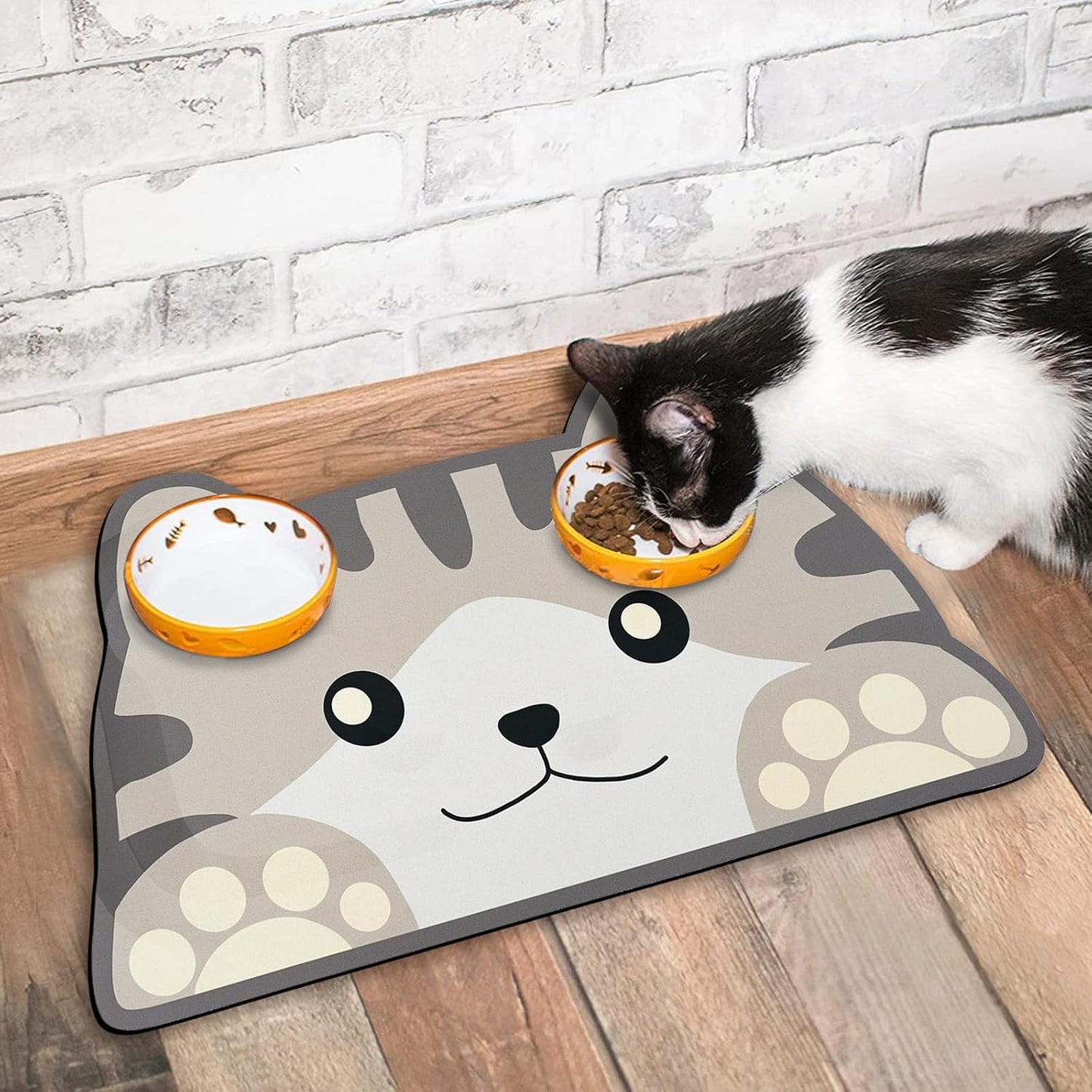 Grey Cat Food & Water Mats - Absorbent Pet Feeding Placemats 17.7 * 9.8 inch
