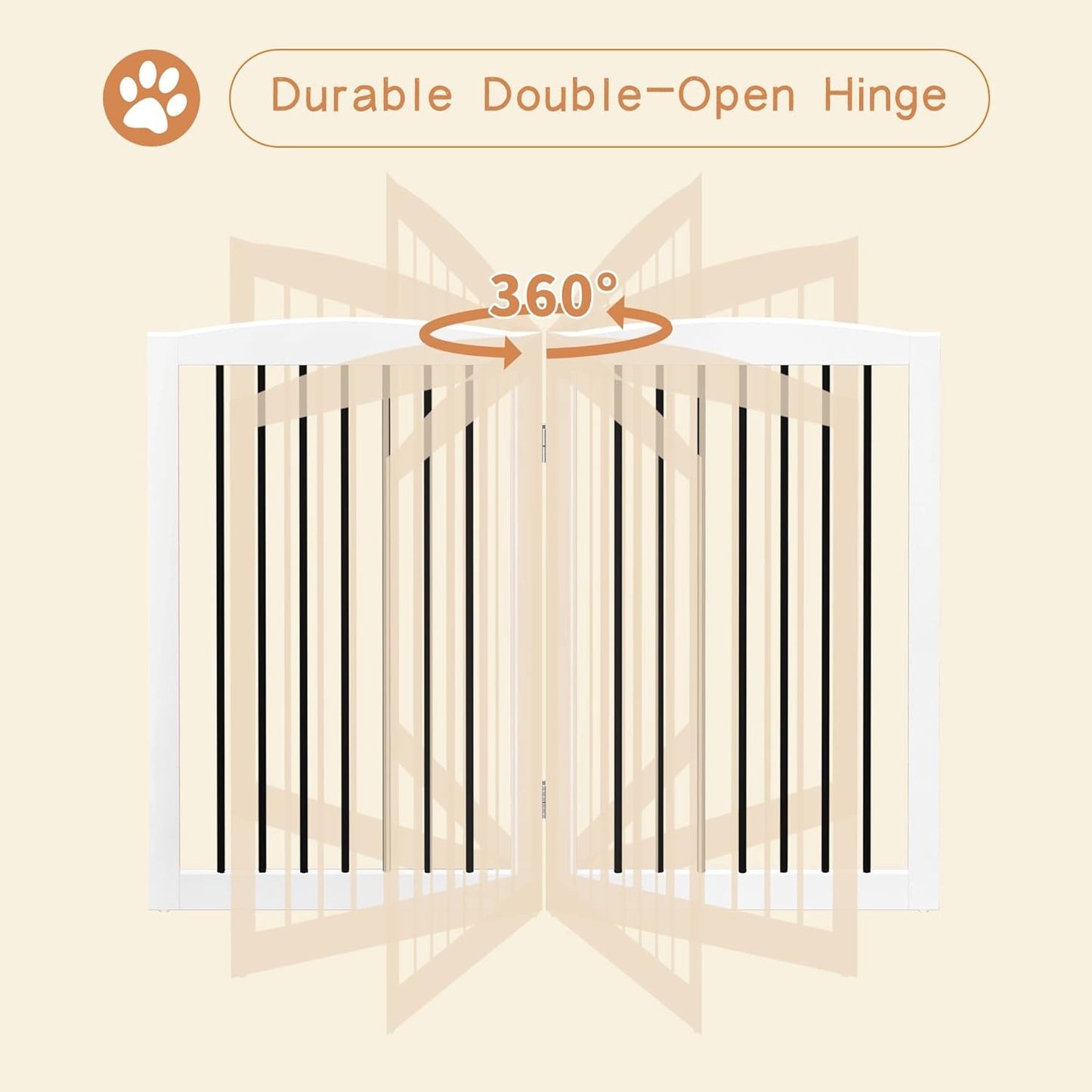 Freestanding Pet Gate for Dogs, Foldable Wooden Dog Gate for House Indoor, Tall Pet Fence for Stair, Doorway,Hall, Support Feet Included, 3 Panels 32",White