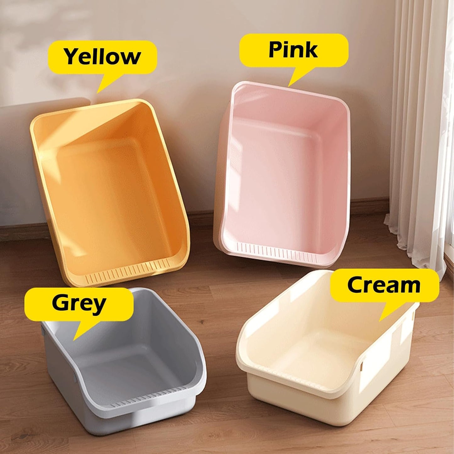 SpaceTime Large Cat Litter Box with High Sides,Cat Boxes for Indoor Cats,Cat Litter Pan for Kitty,Litter Box with Low Entry,Easy to Clean,Anti-Splashing(Yellow)