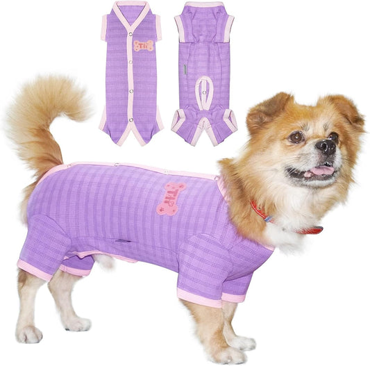 TONY HOBY Dog Pajamas, Dog Recovery Suit After Surgery, Soft Dogs Jumpsuit Shirts for Small Medium Dogs (Purple, Boy, L)