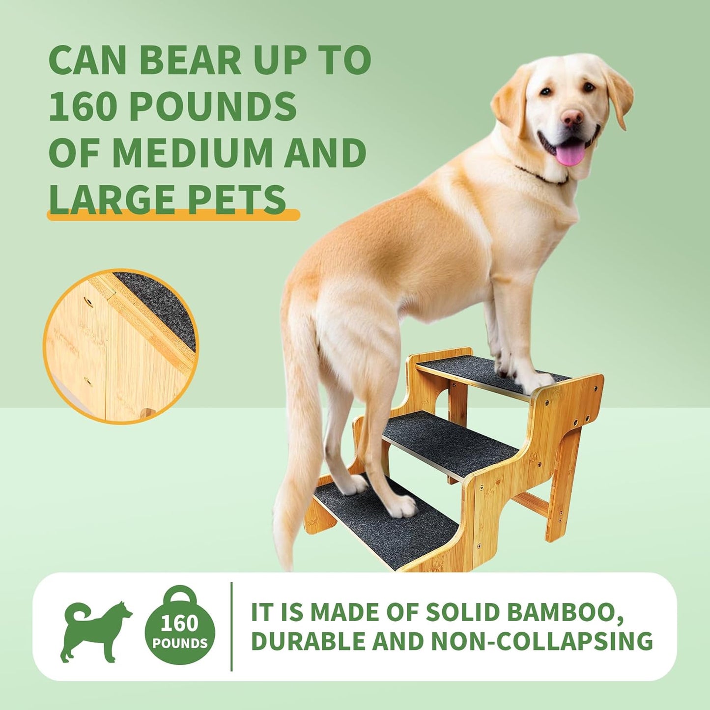 Dog Stairs for Small Dogs,3-Step Bamboo Wooden Dog/Pet/Cat Steps Ramp for Couch Sofa,Bed and Car, Can Support Weighing Up to 160 LB,