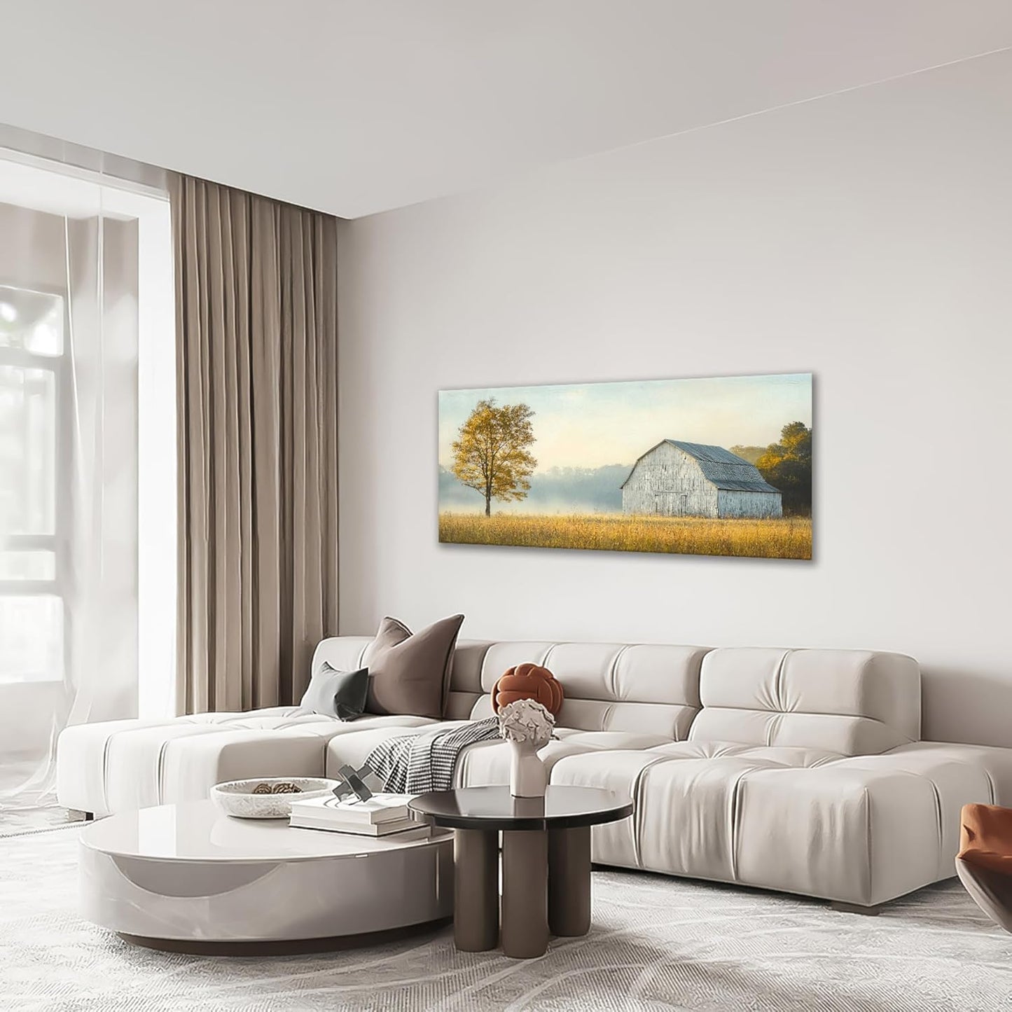 Large Farmhouse Barn Wall Art Country Landscape Canvas Living Room Rustic Tree Pictures Framed Prints Oversize Wall Decor Painting Artwork for Bedroom Dining Office Home 60"x30"