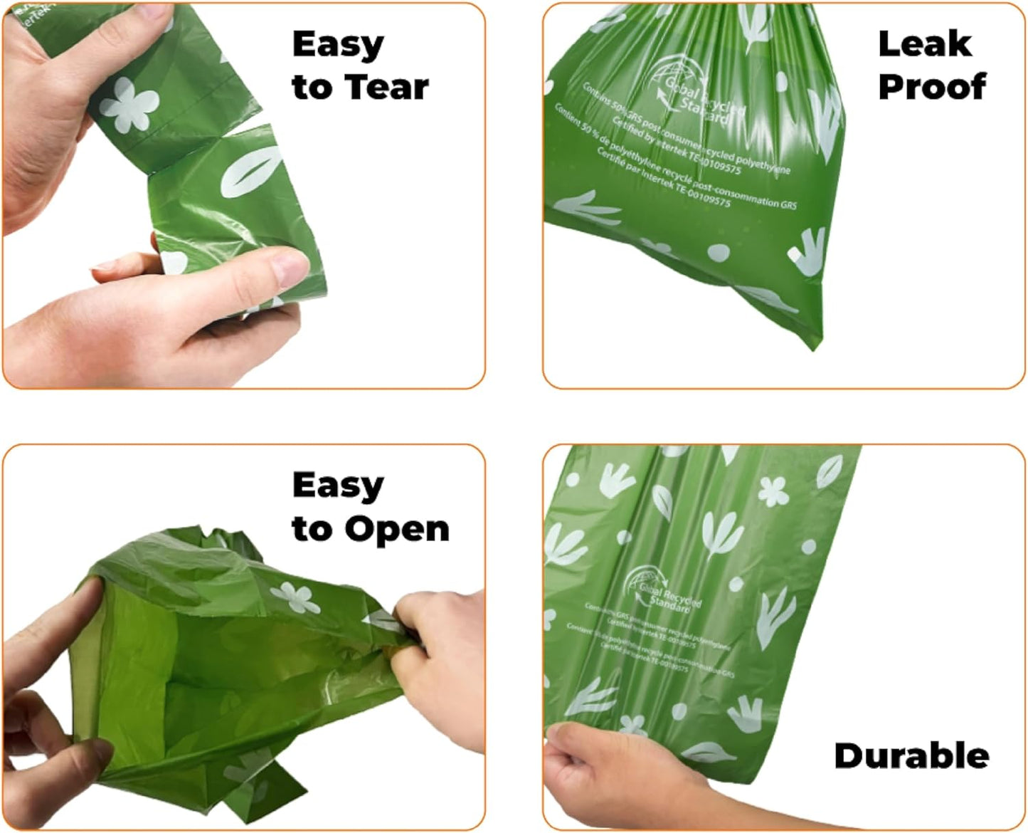 Best Pet Supplies Poop Bags for Dogs, 50% Post-Consumer Recycled Content dog waste bags on rolls, fits all poop bag holders for leashes - 300 Count, Green, Unscented