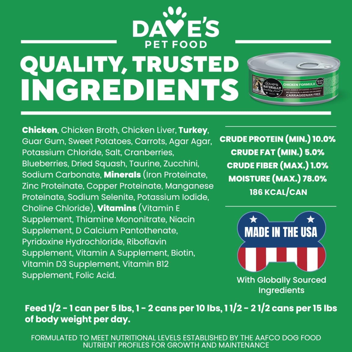 Dave's Pet Food Grain Free Wet Cat Food Pate (Chicken Formula), Made in USA Naturally Healthy Canned, Added Vitamins & Minerals, 5.5 oz Cans (24 Pack)