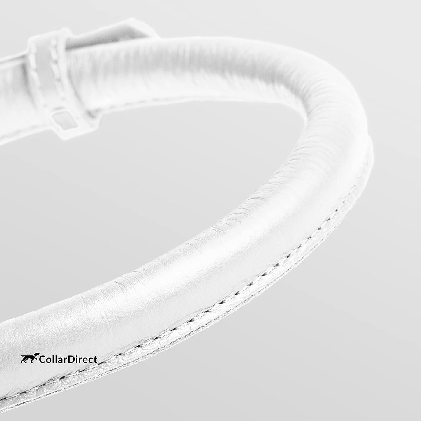 CollarDirect Rolled Leather Dog Collar, Soft Padded Round Puppy Collar, Handmade Genuine Leather Collar Dog Small Large Cat Collars 13 Colors (13-16 Inch, White Textured)