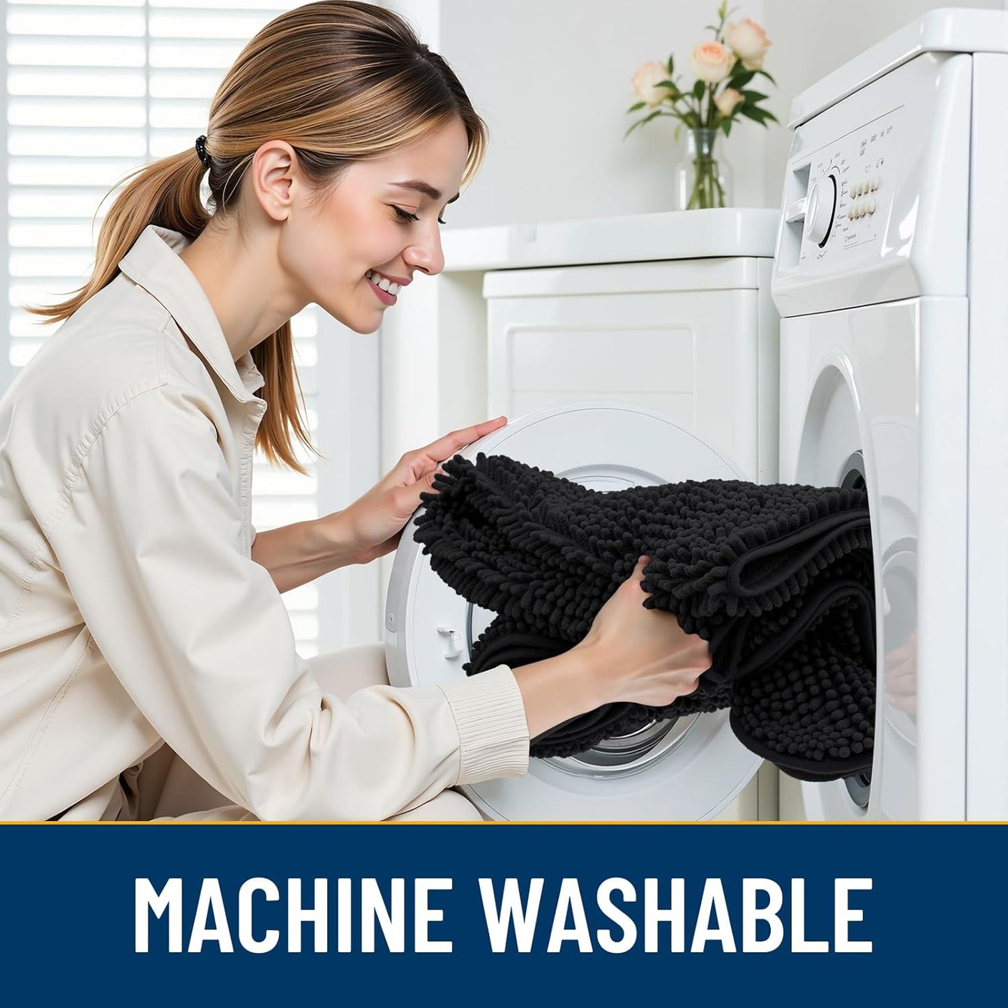 Smiry Dog Door Mat for Muddy Paws 24x16, Absorbs Moisture and Dirt Doormat, Non-Slip Washable Quick Dry Chenille Front Door Mat Indoor Entrance, Entryway Carpet for Inside Floor, Black