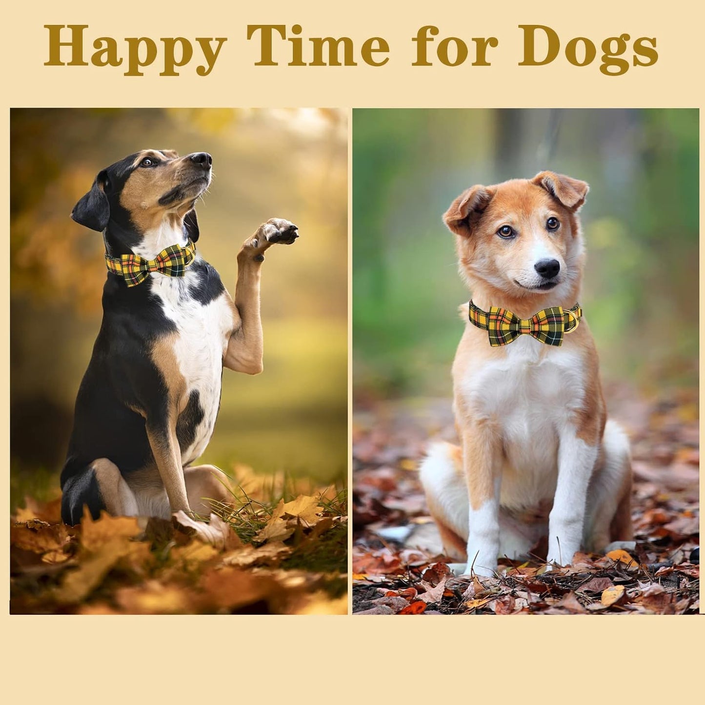 Unique style paws Bowtie Dog Collar Cotton Plaid Collar Adjustable Puppy Collar for Small Medium Large Dogs-S