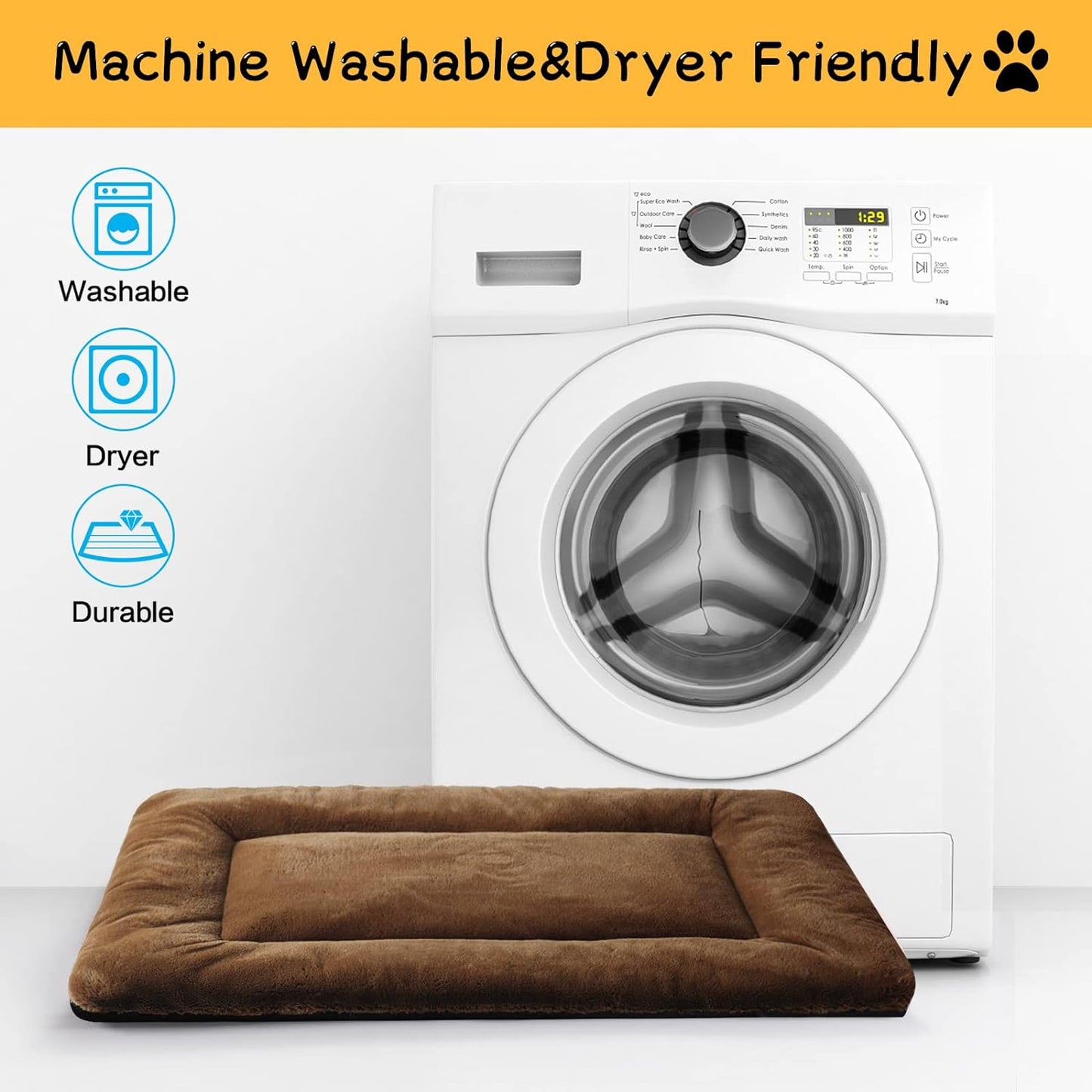 Dog Beds Crate Pad for Medium/Large Dogs Ultra Soft Dog Crate Bed Washable & Anti-Slip Kennel Pad for Dogs Cozy Sleeping Mat,Brown 36inch