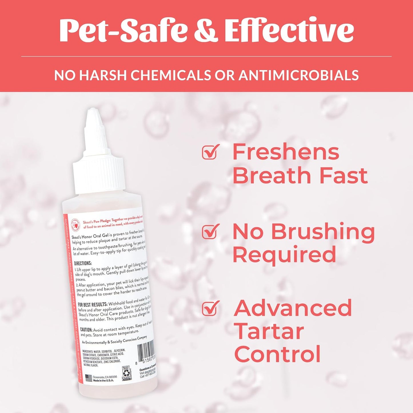 SKOUT'S HONOR Peanut Butter & Bacon Oral Gel - Fights Plaque and Tartar, Freshens Breath Fast, No Brushing Required, 4 oz