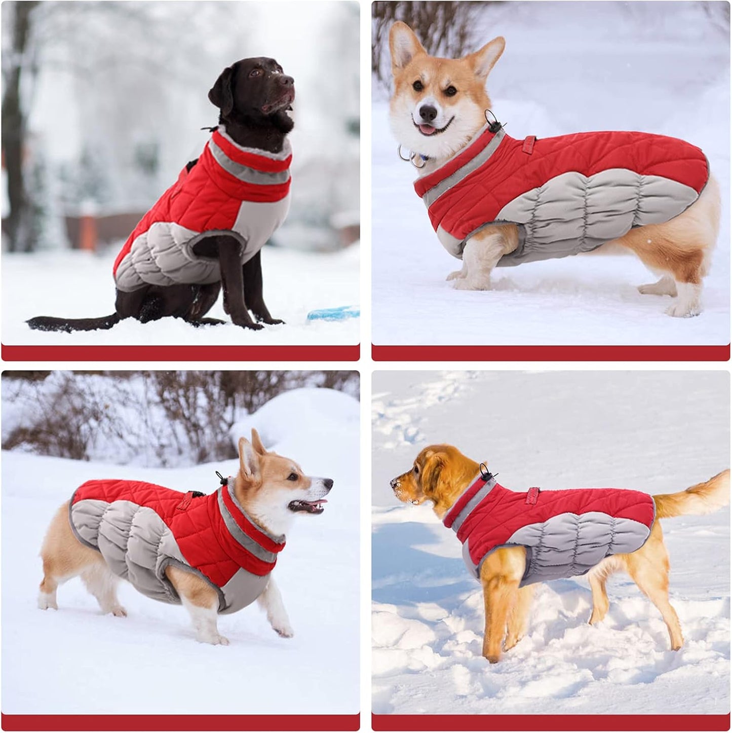 FUAMEY Dog Coat for Large Dogs,Waterproof Dog Winter Jacket with Harness Built in Puppy Cold Weather Coats Reflective Pet Vest with Zipper Warm Fleece Dogs Snowsuit Windproof Red XXL