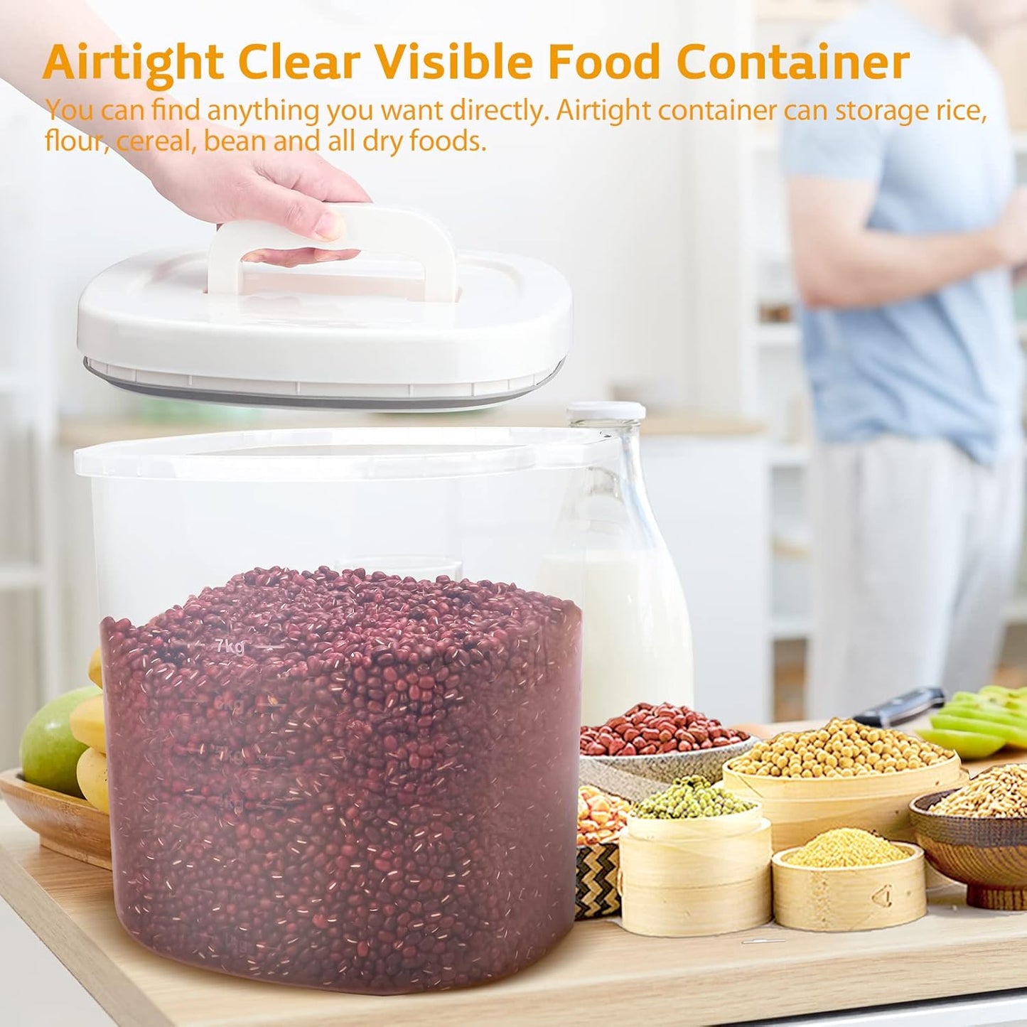 Large Airtight Food Storage Container Bin, 20-lb Dry Food Rice Container with Lid-Lock Handle and Measuring Cup. Cereal, Flour Dog Cat Pet Food Containers