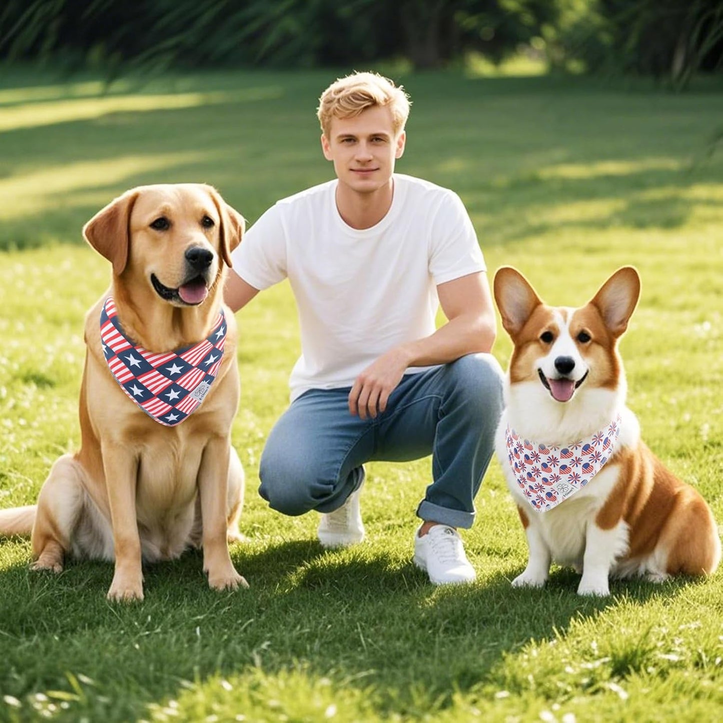 E-Clover 4th of July Dog Bandanas 2 Pack American Flag Pet Patriotic Scarf for Boy and Girl Cute Dog Costumes Accessories for Medium Large Dogs