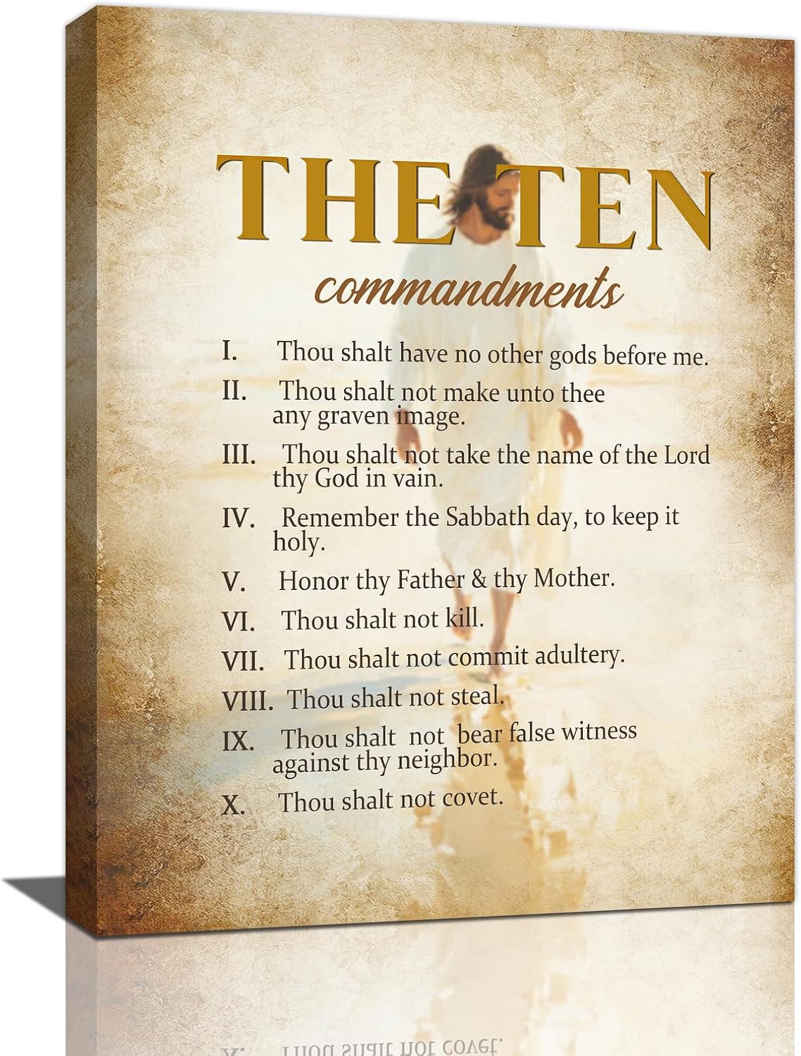 The Ten Commandments Christian Pictures Wall Art, Bible Verse Jesus Bathroom Wall Decor Religion Scripture Framed Painting Religious Canvas Artwork for Church Bedroom Living Room 16"L x 12"W