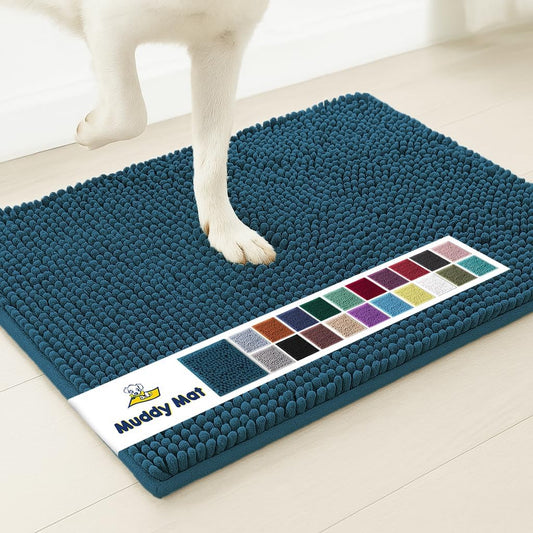 Muddy Mat® AS-SEEN-ON-TV Highly Absorbent Microfiber Door Mat and Pet Rug, Non Slip Thick Washable Area and Bath Mat Soft Chenille for Kitchen Bedroom Indoor and Outdoor - Atlantic Blue 6ft x 9ft