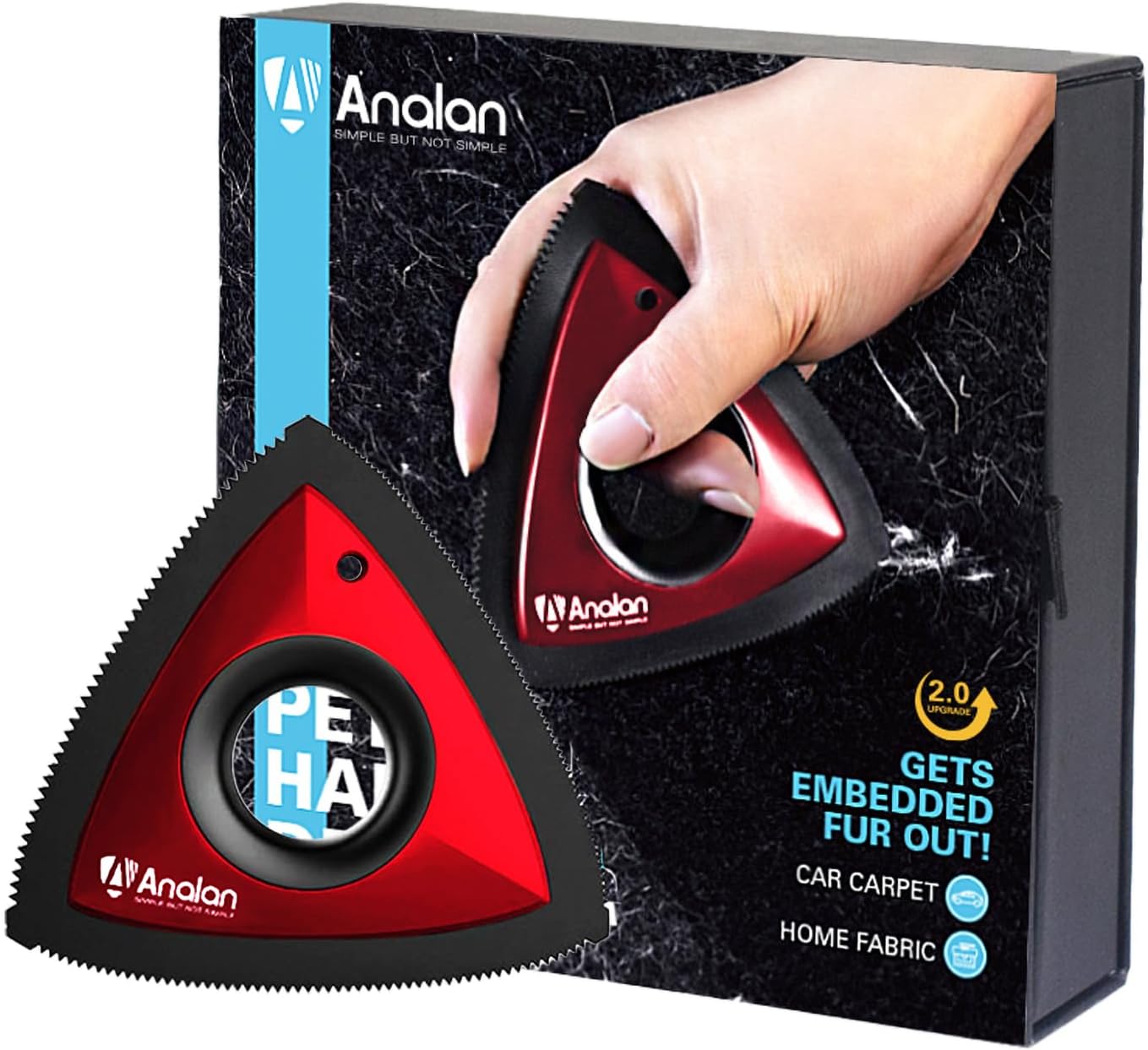 Analan Mini Pet Hair Remover for Car Detailing Supplies, Carpet Dog Hair Remover for Car Interior, Triangle Dog Hair Remover for Auto Detailing, Couch, Furniture, Lint, Carpet (Ruby Red)