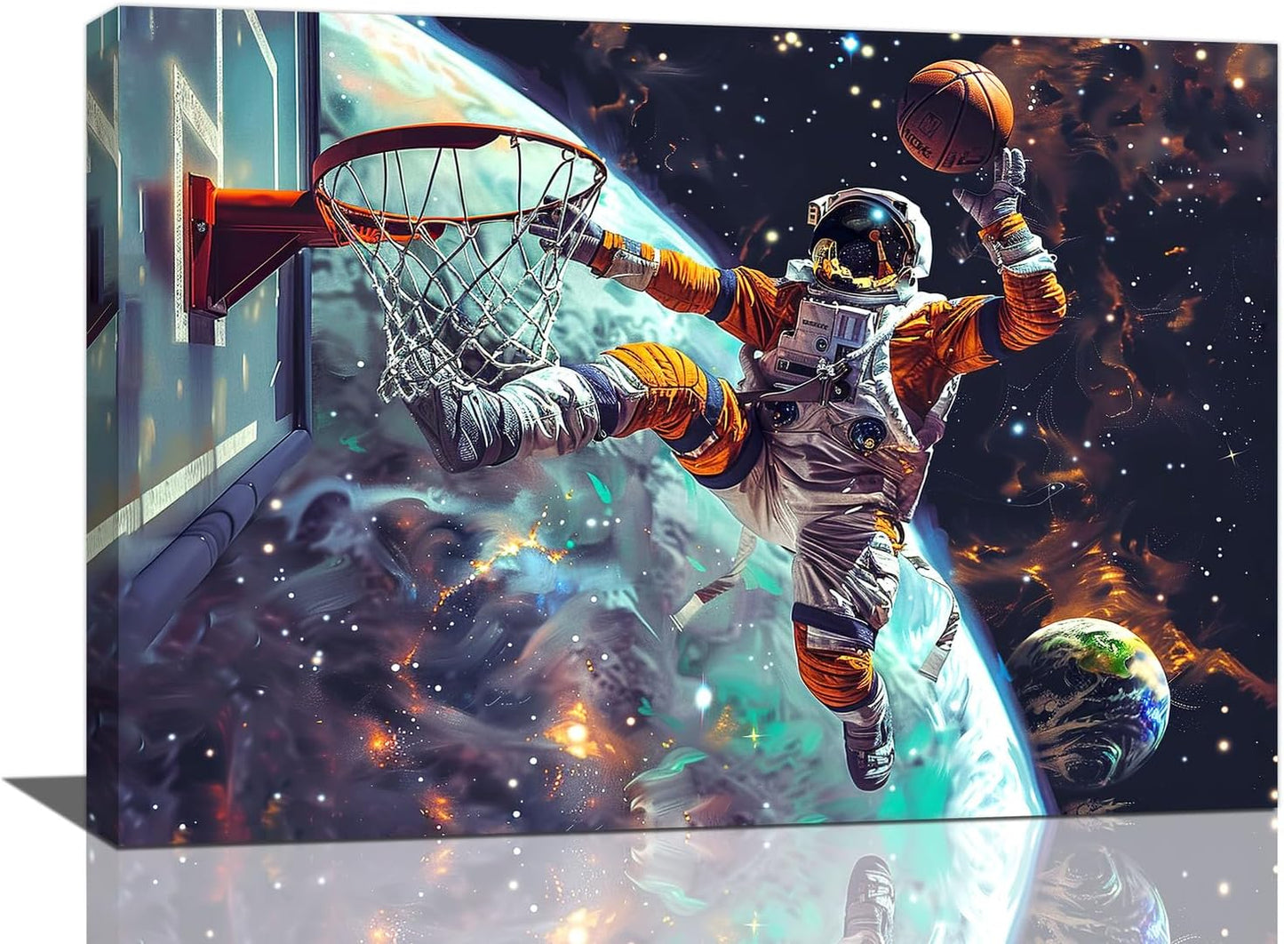 Quorin Astronaut Wall Art Funny Spaceman Basketball Pictures Space Galaxy Planet Wall Decor Canvas Print Painting Artwork for Bathroom Living Room Bedroom 16"x24"