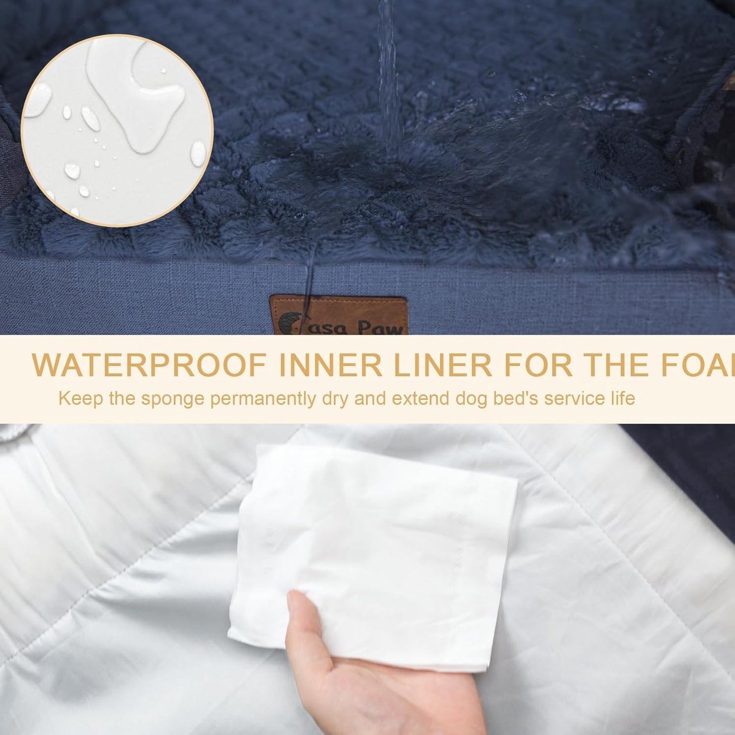 Orthopedic XL Dog Bed for Extra Large Dogs, Waterproof Memory Foam Dog Beds with Sides, Non-Slip Bottom and Egg-Crate Foam Big Dogs Couch Beds with Removable Washable Cover(X-Large,Navy Blue)