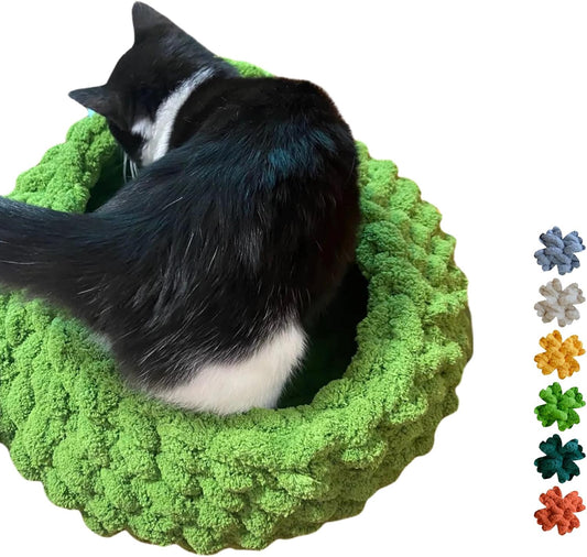 Cat Nest Bed – Premium Handwoven Washable Extra Soft Round Cave House for Indoor Kitten & Kitty, Small & Large (LGreen,Large)
