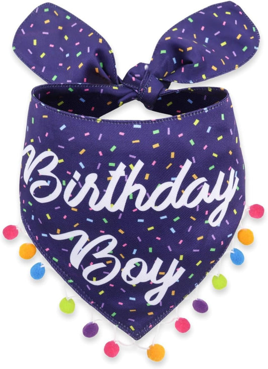 LunaMarie - Luxury Pet Birthday Bandanas -Premium & Silky Poly Fabric | 100% Handmade | Custom Shape Dual Layered (Birthday Boy, Small)
