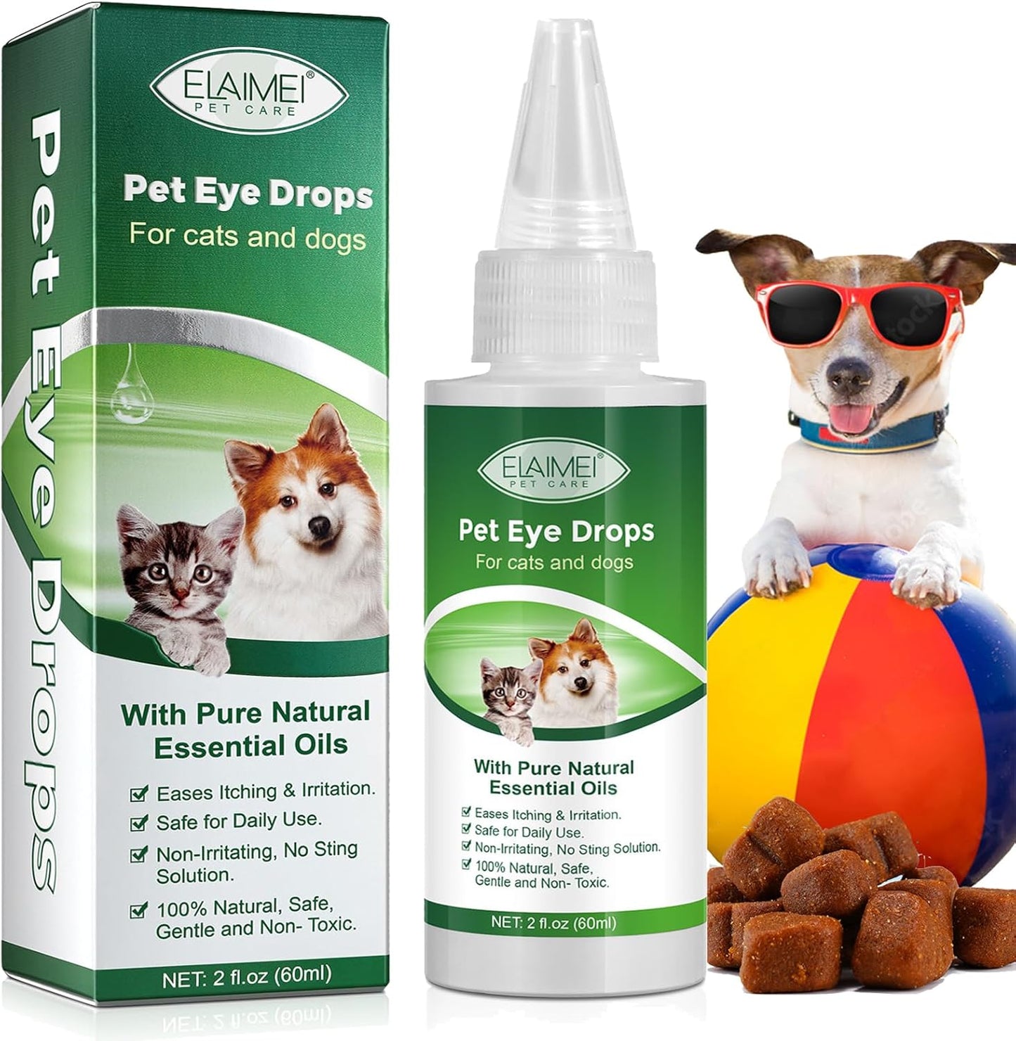 Dog Eye Drops, Eye Drops for Dogs and Cats, Dog Eye Infection Treatment to Soothe Infection Allergy, Relieve Dry Eyes Pink Eyes, Pet Tear Stain Cleaner, Dog and Cat Eye Wash, 2.02 fl.oz