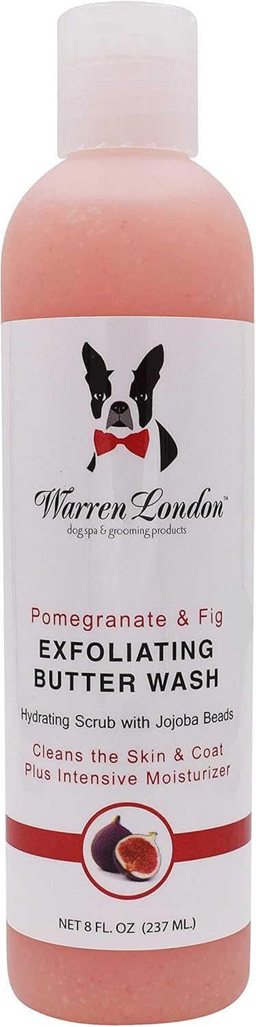 Warren London Exfoliating Butter Wash – Pomegranate & Fig Dog Shampoo, 8 oz | Cleans, Exfoliates & Conditions in One | Jojoba Beads Relieve Dry, Itchy Skin | Non-Oily Shine | Made in USA