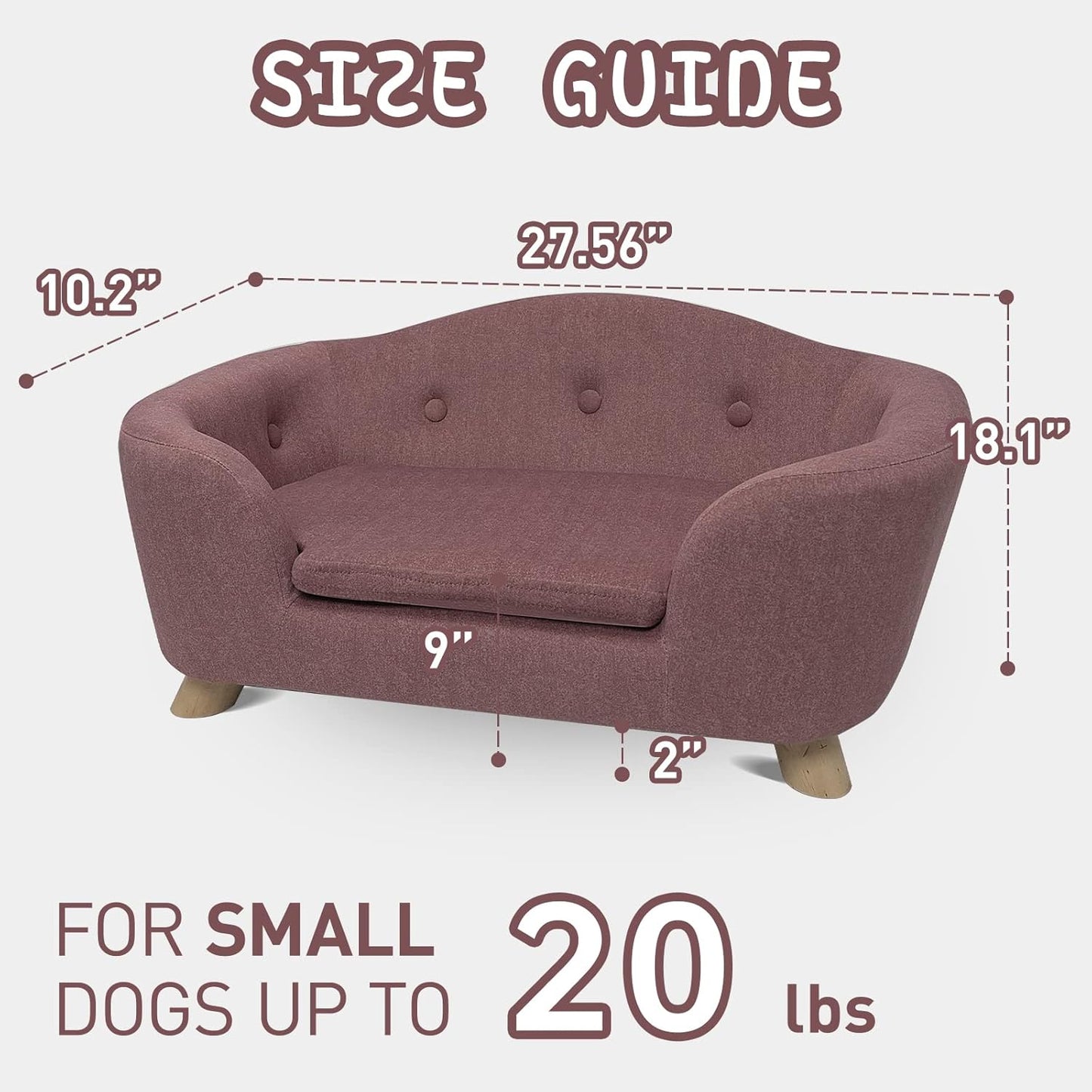 SHAVI Pet Sofa Dog Couch for Small Pet Dog and Cats, Low Back Lounging Bed with Velvet Modern Cat Couch Easy-to-Clean(Pink)