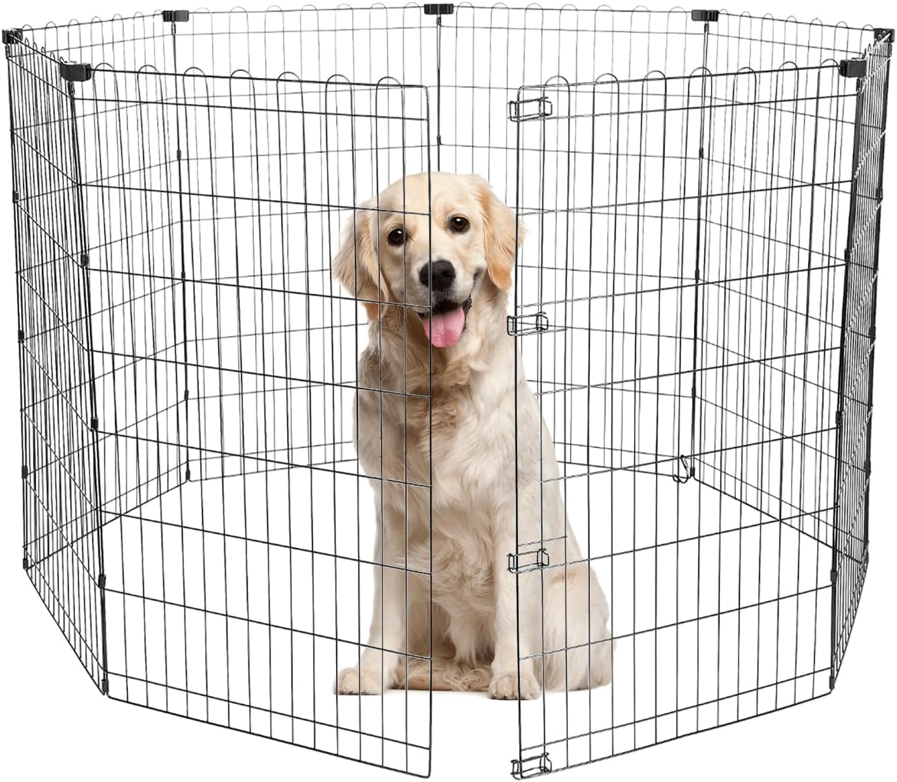 Foldable Dog Playpen 42" Height 8 Panels Metal Exercise Pen No Door - Indoor/Outdoor Dog Play Pen for Medium-Large Dogs, Portable Pet Fence for Yard Garden Camping, Black