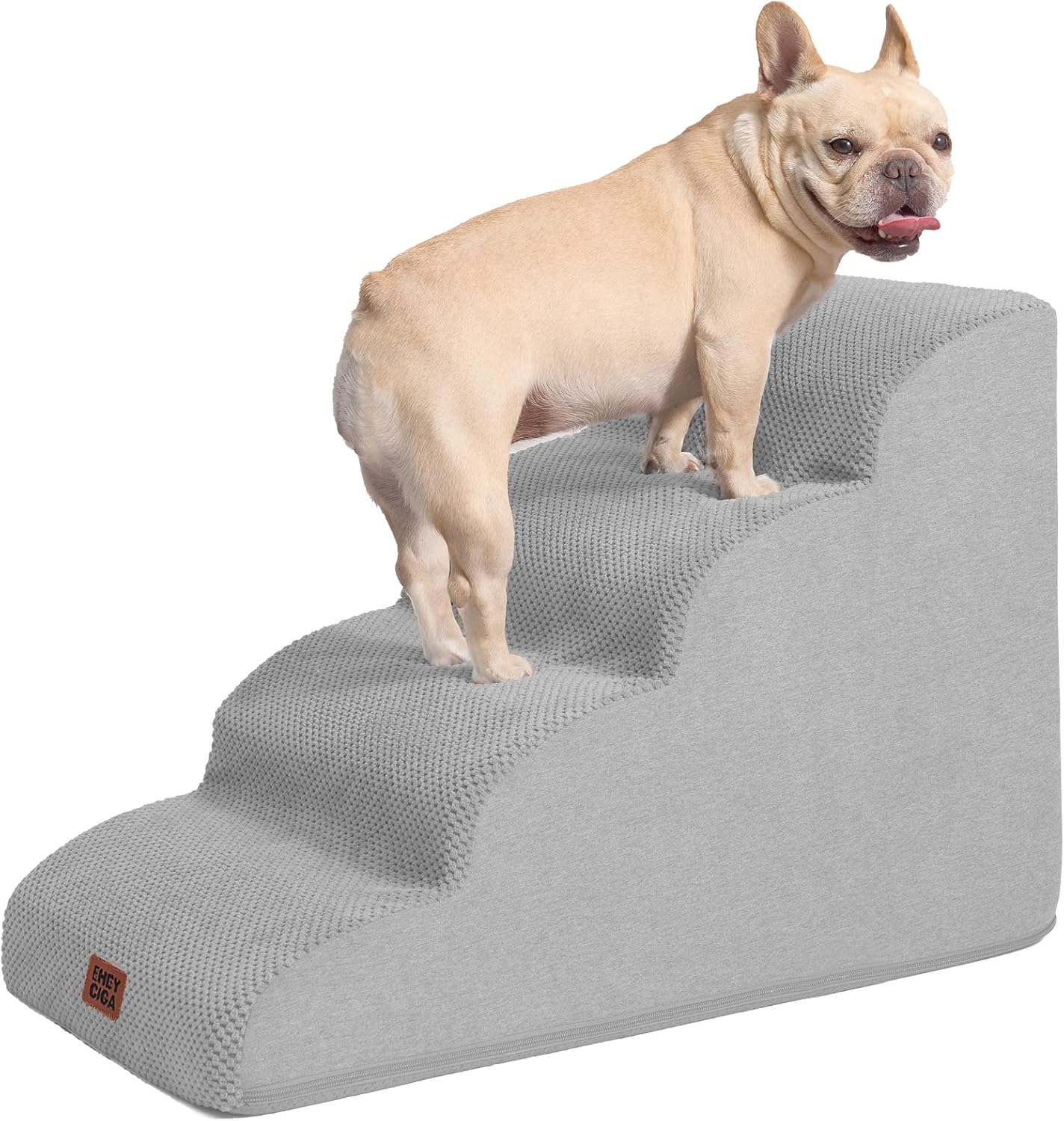 EHEYCIGA Curved Dog Stairs Ramp for High Beds 19.7" H, 4-Step Dog Steps for Small Dogs and Cats, Pet Stairs for High Bed Climbing, Non-Slip Balanced Pet Step Indoor, Light Grey