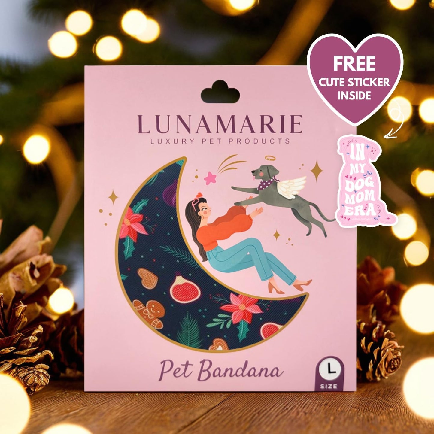 LunaMarie - Luxury Pet Birthday Bandanas -Premium & Silky Poly Fabric | 100% Handmade | Custom Shape Dual Layered (Gingerbread & Figs, Large)