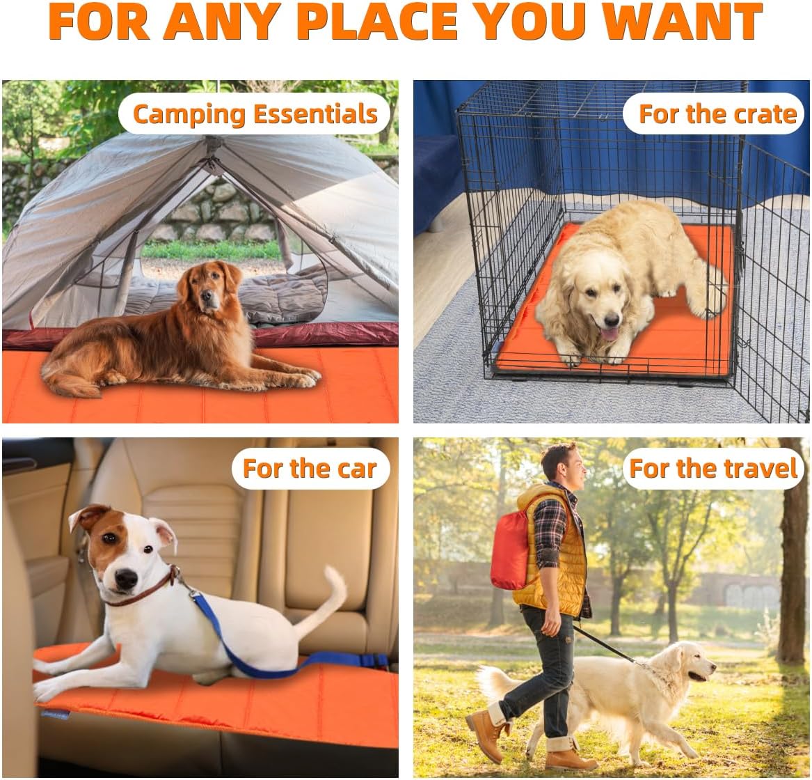 BDEUS 51x35In Extra Large Size Outdoor Dog Bed, Waterproof & Portable Camping Travel Pet Mat, Easy to Clean, Washable Odor Resistant Pet Cooling Pad (Orange)