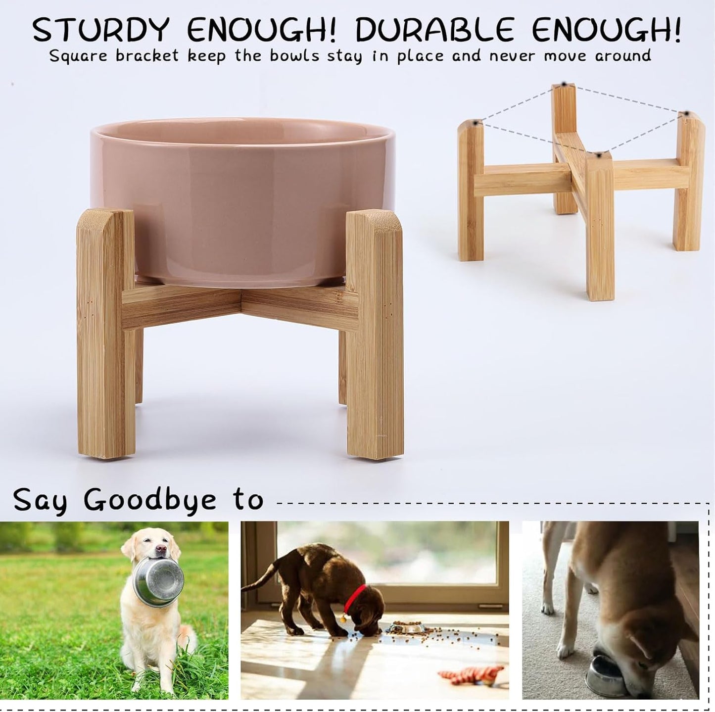 Petygooing Khaki Elevated/Raised Ceramic Dog Bowl for Small Breeds, Dog Food Water Dish with Stand,Pet Feeding Bowl with Anti Slip Rubber for Cats and Small Dogs Puppy 13.5 OZ (5.1In / 1.7 Cups)