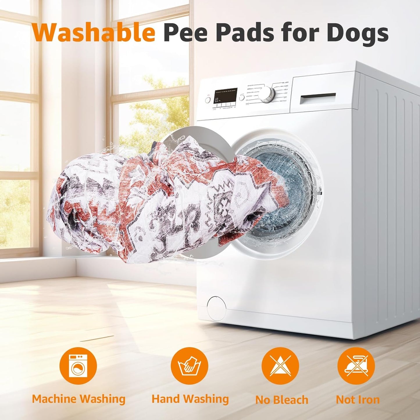 LOOBANI Reusable Pee Pads for Dogs, 2 Pack Super Absorbent Washable Puppy Pee Pads, Waterproof Non-Slip Whelping Pad for Floor Playpen Crate Couch-36 x48 (Red-Orange)