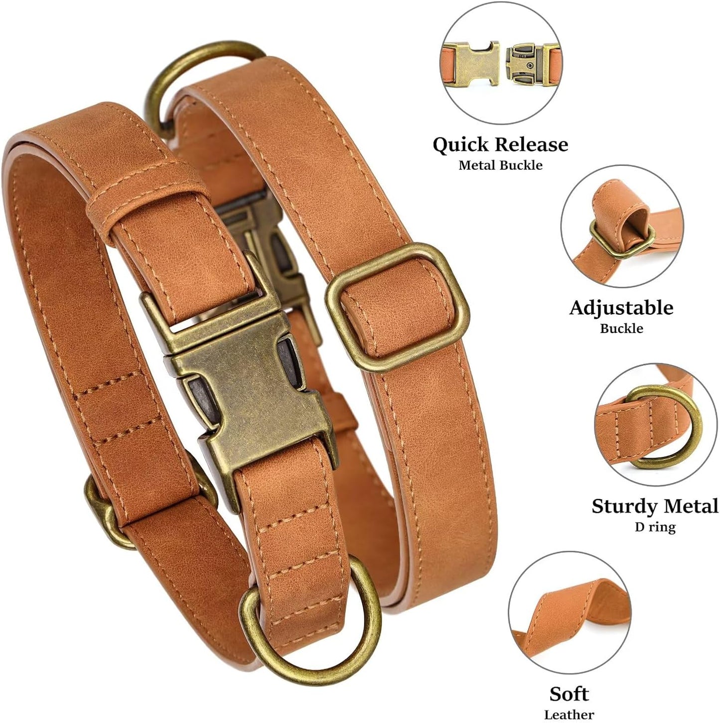 Didog Soft PU Leather Dog Collar, Stylish Quick Released Dog Collars for Large Dogs, Easy Clean Adjustable Pet Collar for Daily Walking, Light Brown, XL Fit 17-27" Neck