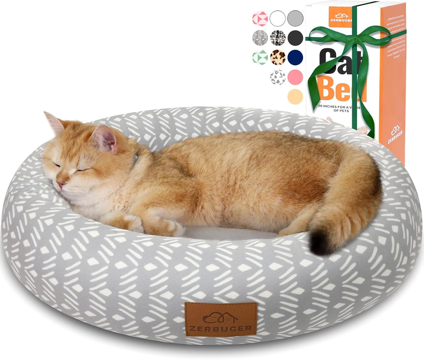Cat Bed, 20In Dog Beds for Small Dogs, Calming Cat & Dog Beds for Indoor Pets, Pet Beds Comfortable Donut Round Ultra Soft (Grey Pattern, 20.0" L x 20.0" W x 6.5" Th)
