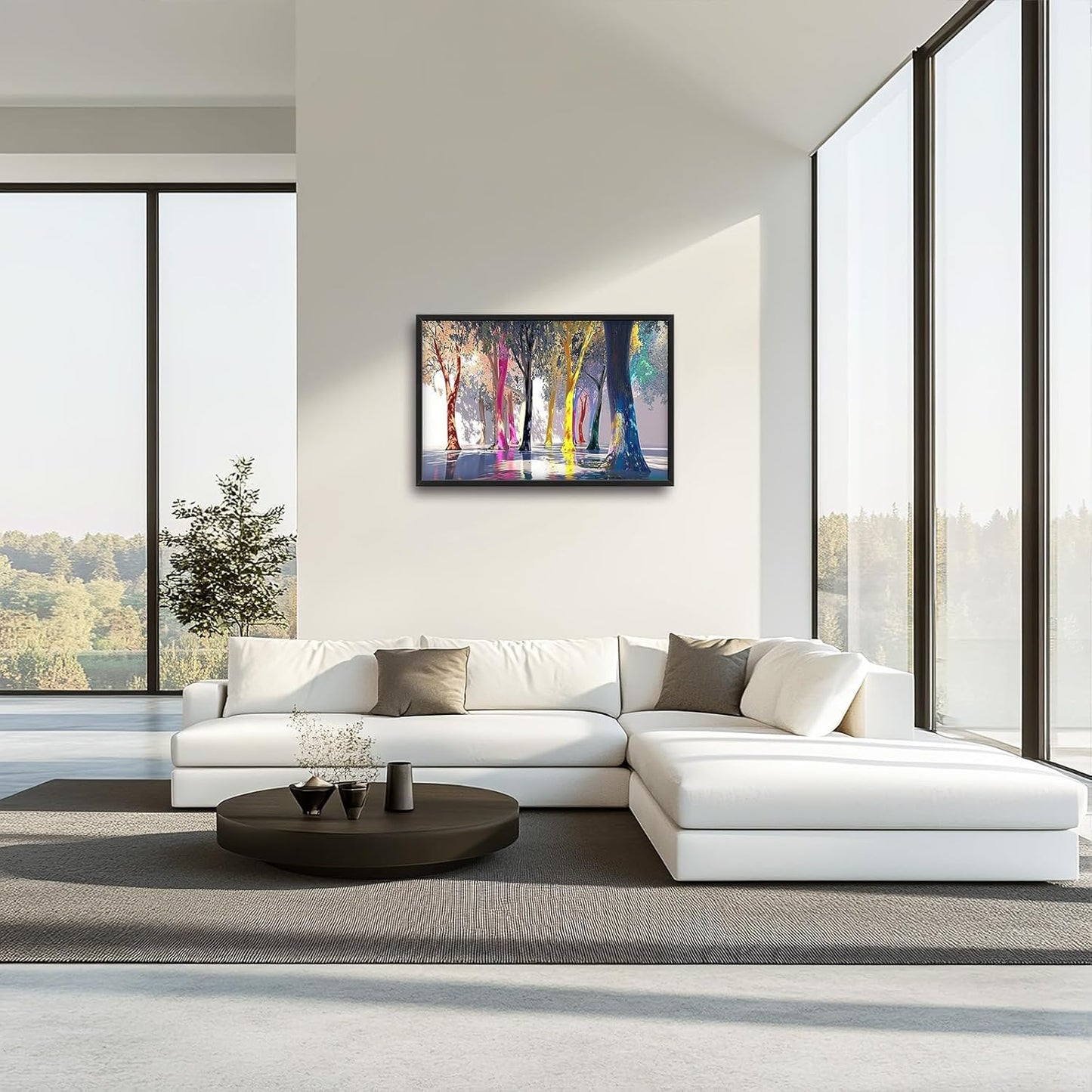 Framed Large Trees Wall Art for Living Room, Oversized Abstract Forest Wall Decor Colorful Nature Canvas Painting Modern Artwork Home Decoration for Living Room Bedroom Dining Room Office 36"x24"