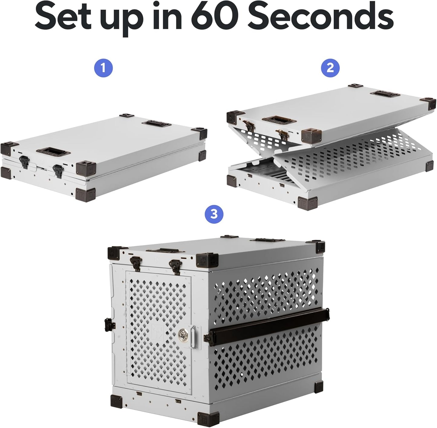 Impact Collapsible Dog Crate - Foldable Hard Crate for XXL Dogs - Heavy Duty Travel Kennel with Powder-Coated Aluminum - Quick Setup for Indoor & Outdoor (White, 48" (48" L x 27" W x 33" H))