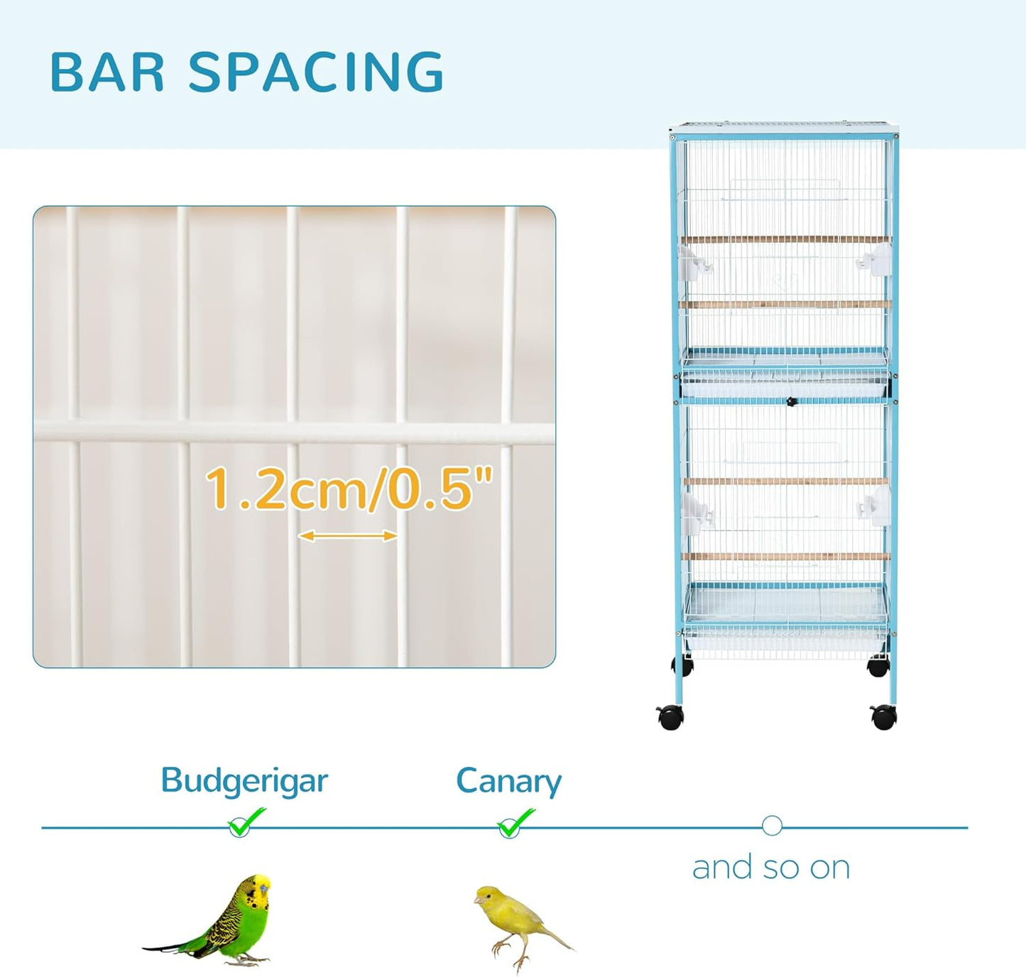 PawHut Large Bird Cage with 1.7 ft. Width for Wingspan, Bird Aviary Indoor with Multi-Door Design, Fit for a Canary, Finch, Conure, 55", Light Blue