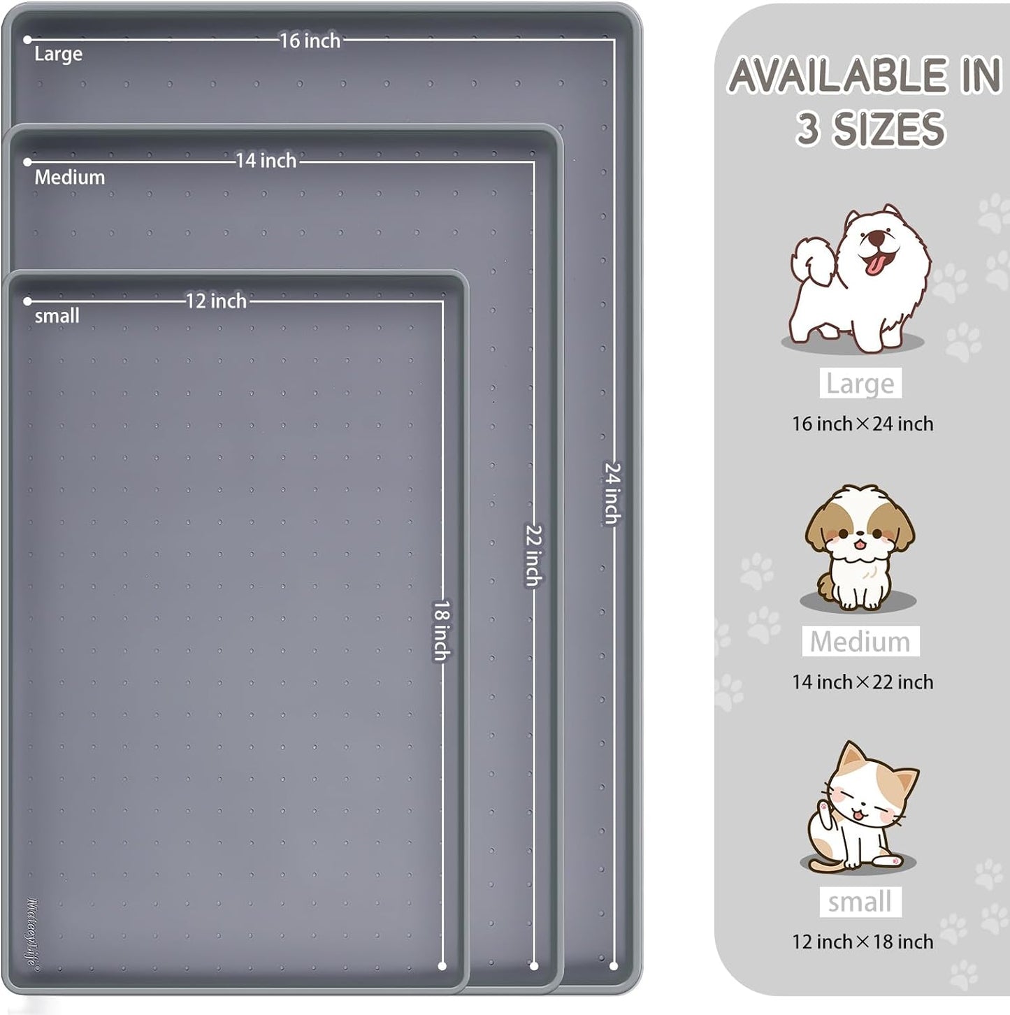 MateeyLife Silicone Cat & Dog Food Mat for Floors Waterproof, Anti-Slip Dog Bowl Mats for Food and Water, Pet Feeding Mats with Lip to Prevent Spills, Pet Placemat for Messy Drinkers to Protect Floors