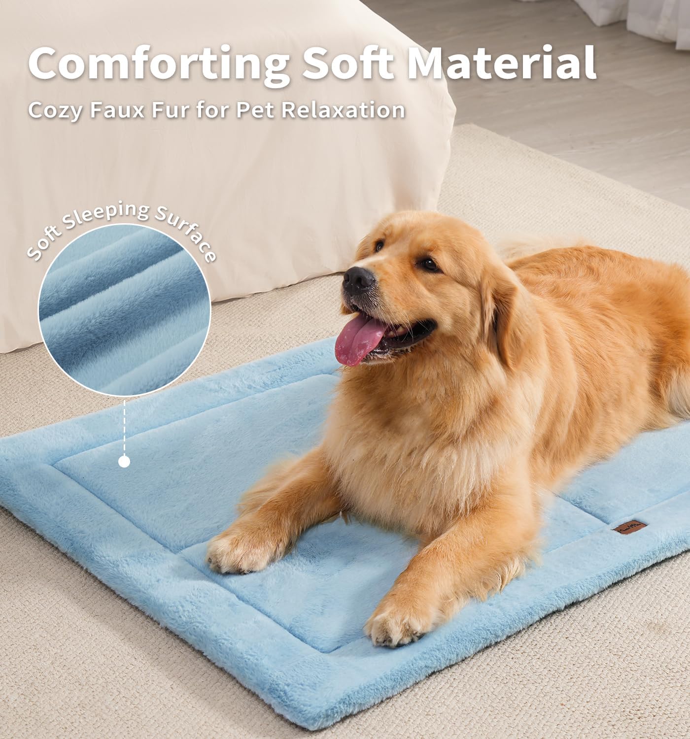 Made4Pets Dog Crate Pad Bed for Large Dogs, Washable & Reversible, Anti-Slip Kennel Mat for Cozy Sleeping, Soft Fluffy Dog Bed for Indoor & Outdoor Use, 41"x29", Blue