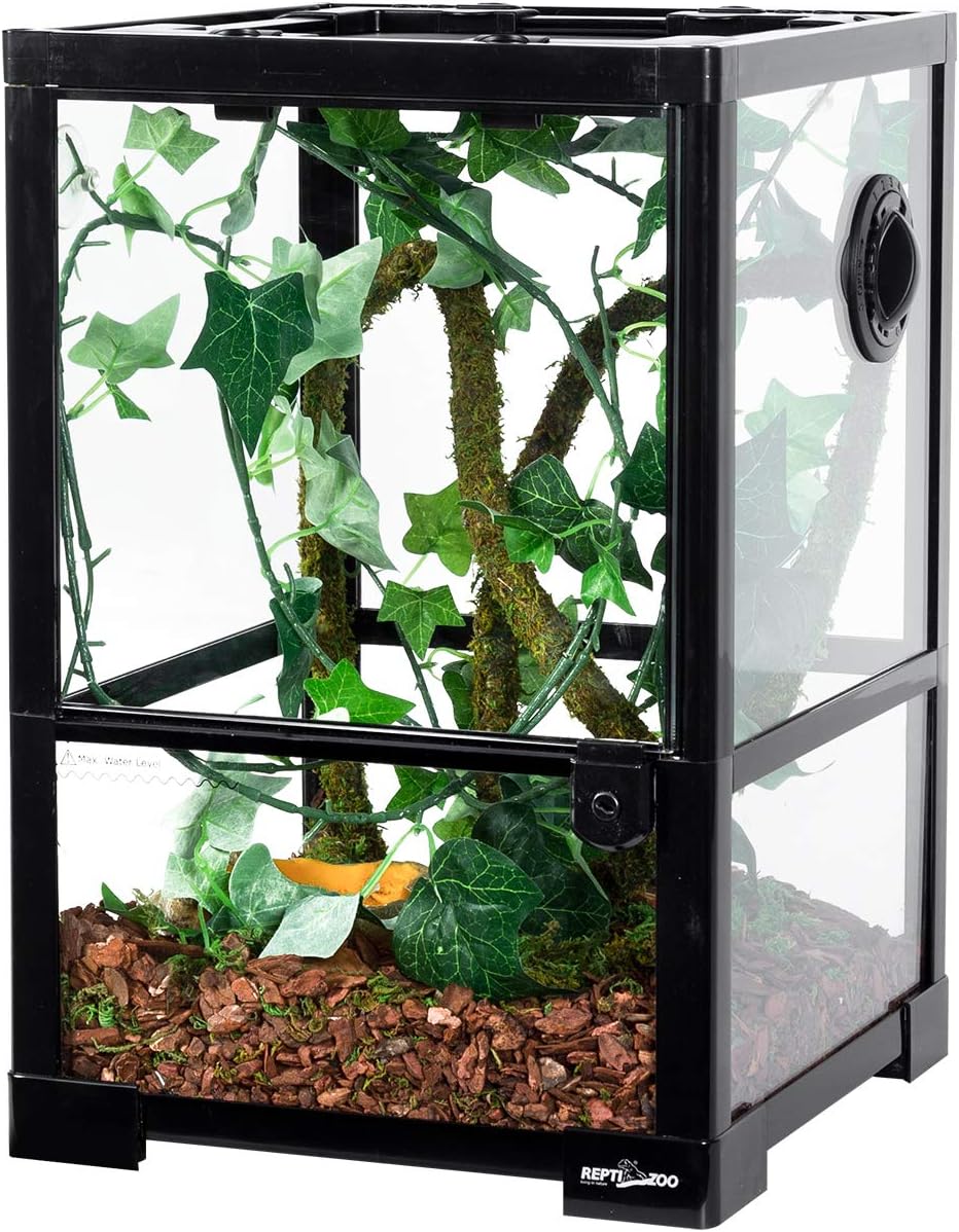 REPTI ZOO Amphibian Habitat Tank 10 Gallon, Full Vision Glass Reptile Terrarium 12" x 12" x 18", Vertical Reptile Tank with Deep Base & Top Screen Ventilation