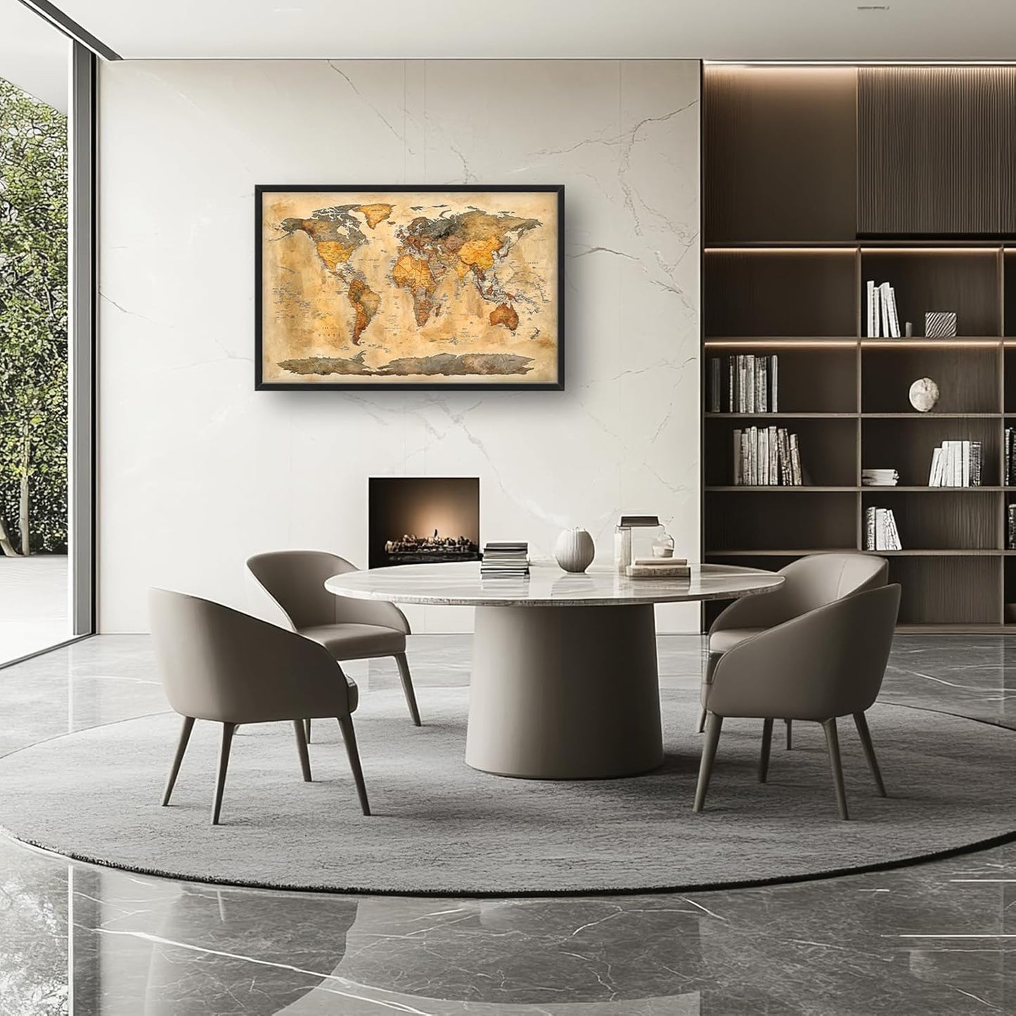 Extra Large World Map Framed Wall Art for Living Room,Oversized Vintage Map of The World Pictures Wall Decor,Canvas Print Painting Modern Artwork Bedroom Office Bathroom 36L" x 24W"