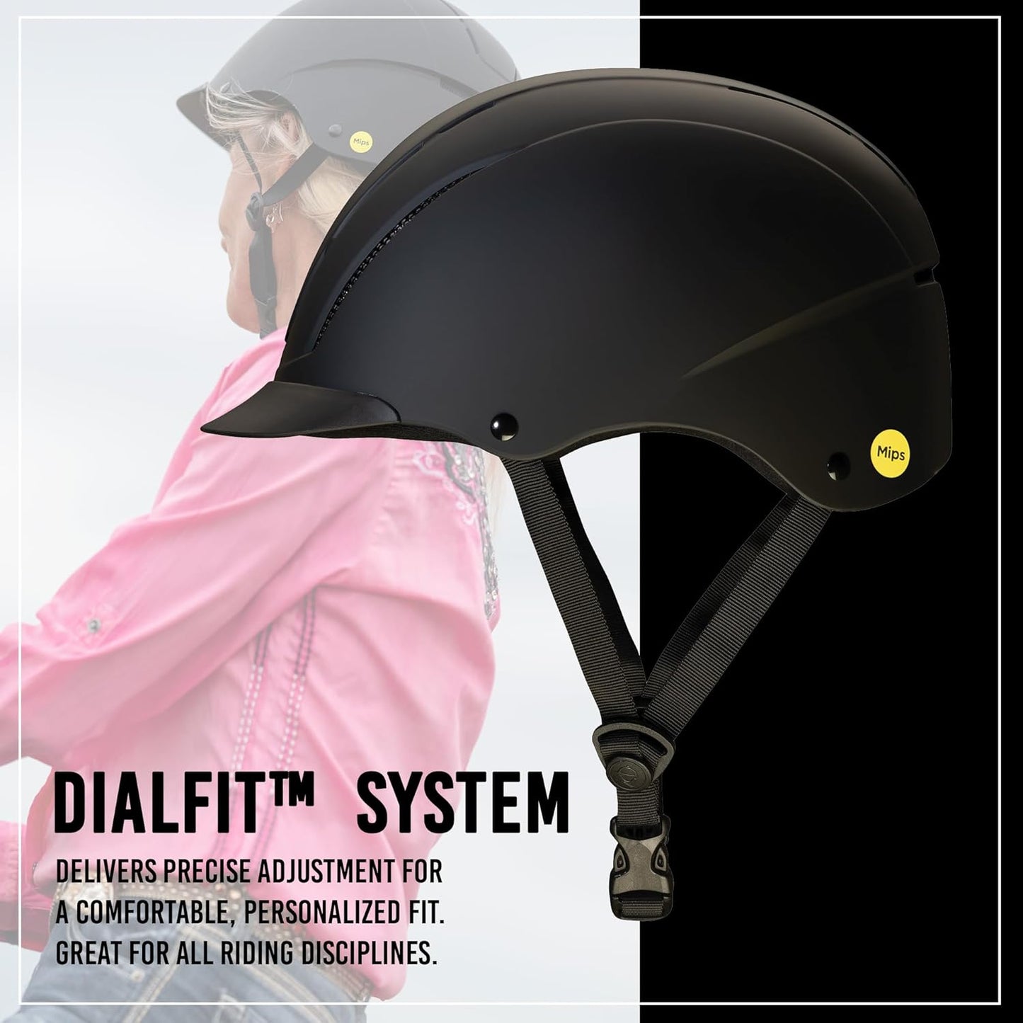 Troxel Spirit MIPS Technology Full Coverage Horse Riding Helmet, Horseback Riding Gear for Equestrians, Medium (7-7-3/8), Black Duratec