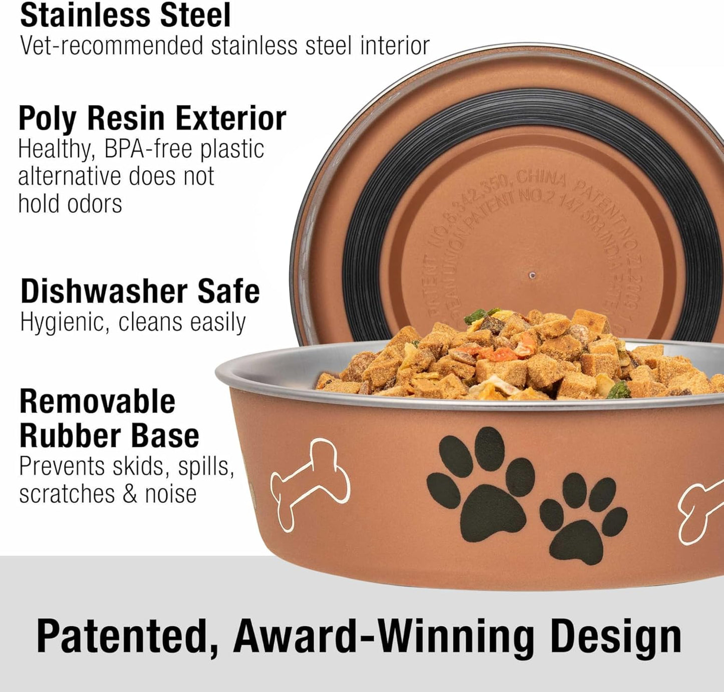Loving Pets Bella Dog Bowls- Stainless Steel Dog & Cat Bowls - Spill Proof Dog Food Bowl, Cat Bowl, Puppy Essentials & Pet Supplies Great for Home & Travel (Small 10-20 lbs, Copper)