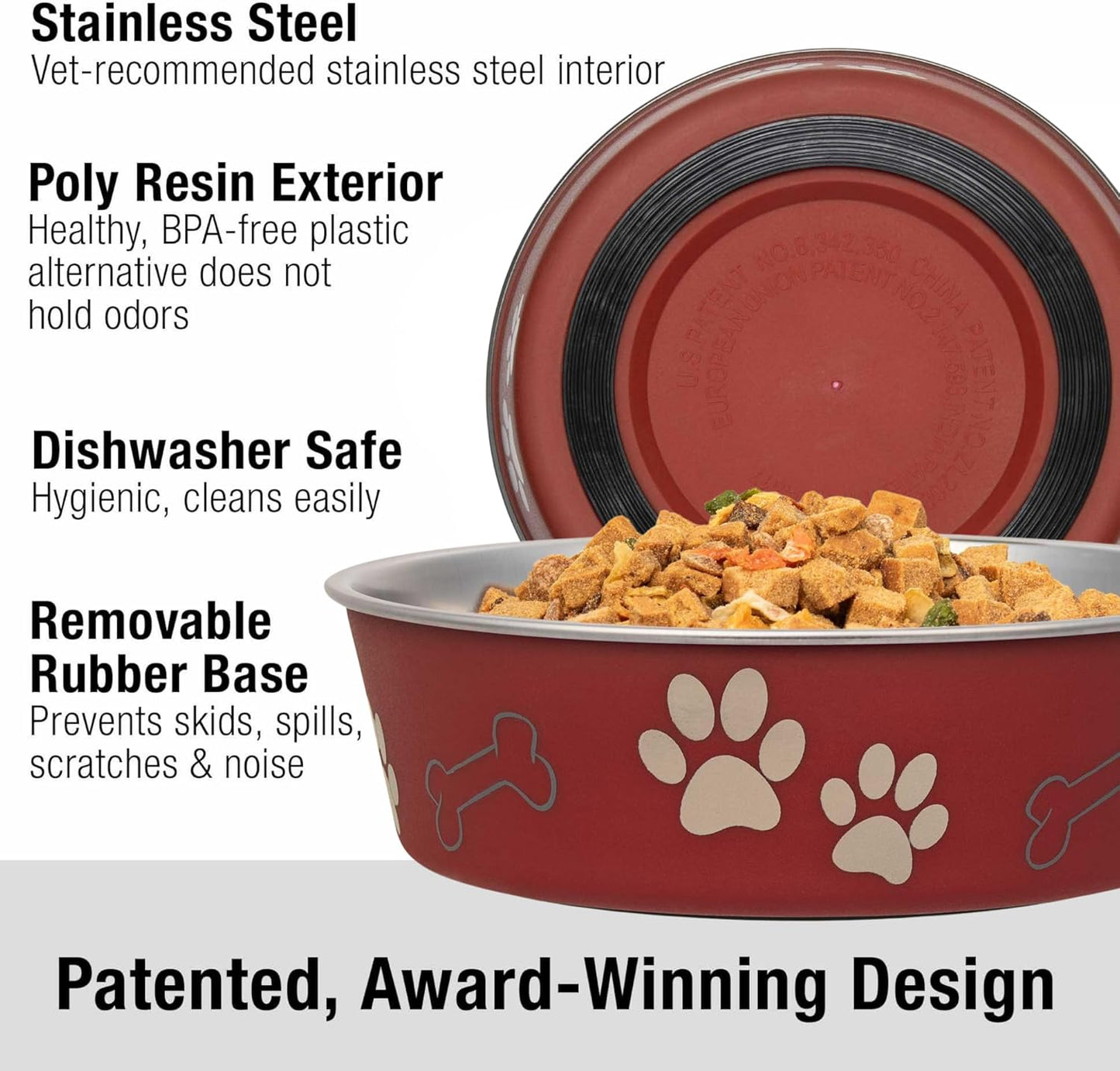 Loving Pets Bella Dog Bowls- Stainless Steel Dog & Cat Bowls - Spill Proof Dog Food Bowl, Cat Bowl, Puppy Essentials & Pet Supplies Great for Home & Travel (X-Large 65-100lbs, Merlot)