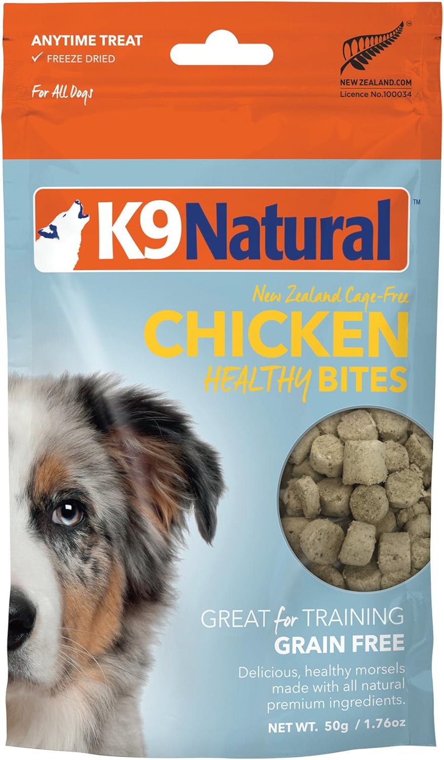 K9 Natural, Freeze-Dried Single Ingredient Dog Treats, High-Value, Low-Calorie Protein Bites for Active Dogs, Healthy Dog Training Treats, Grain-Free Reward, Chicken, 1.76oz